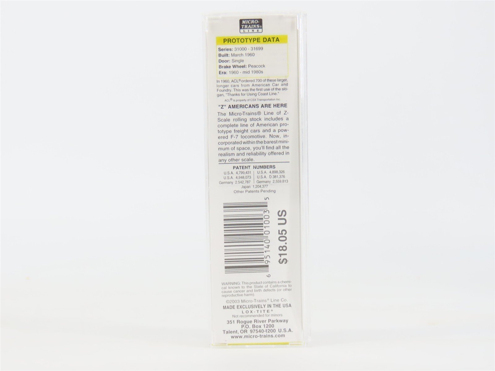 Z Scale Micro-Trains MTL 13511-2 ACL Atlantic Coast Line 50' Box Car #31111