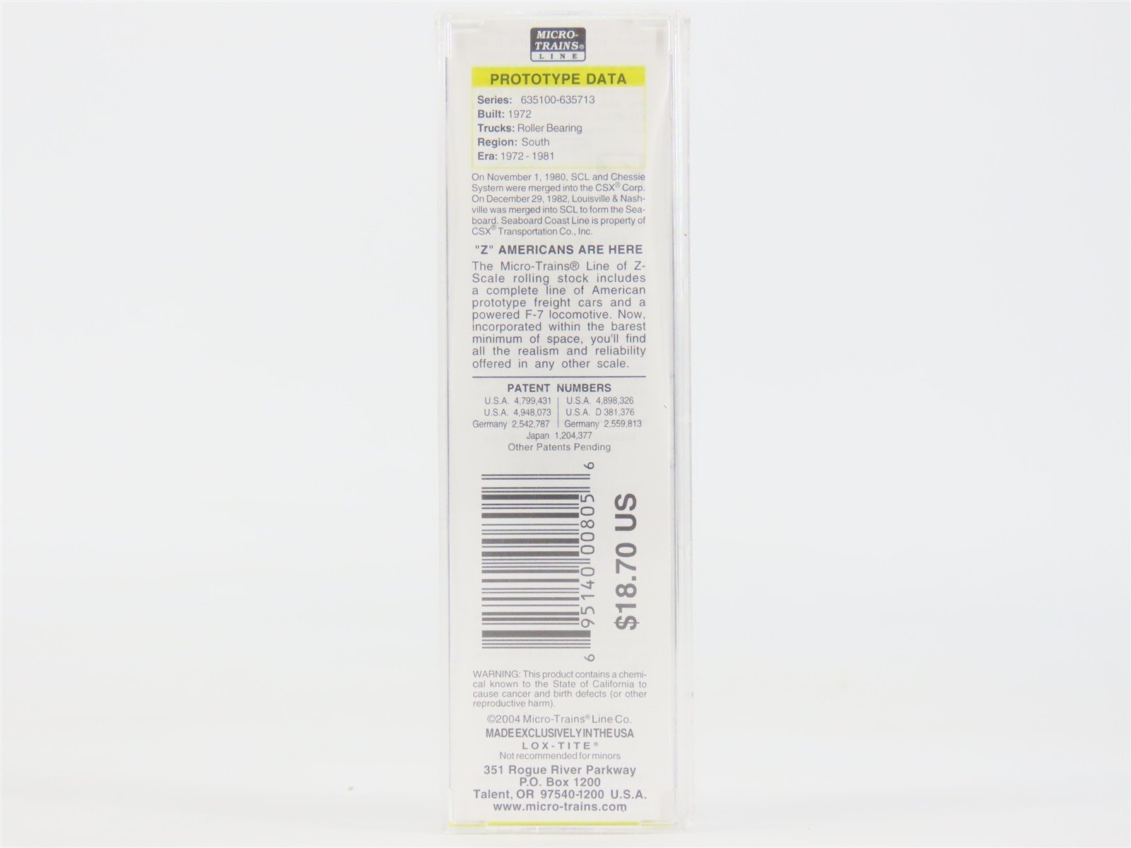 Z Scale Micro-Trains MTL 13611 SCL Seaboard Coast Line 50' Box Car #635291