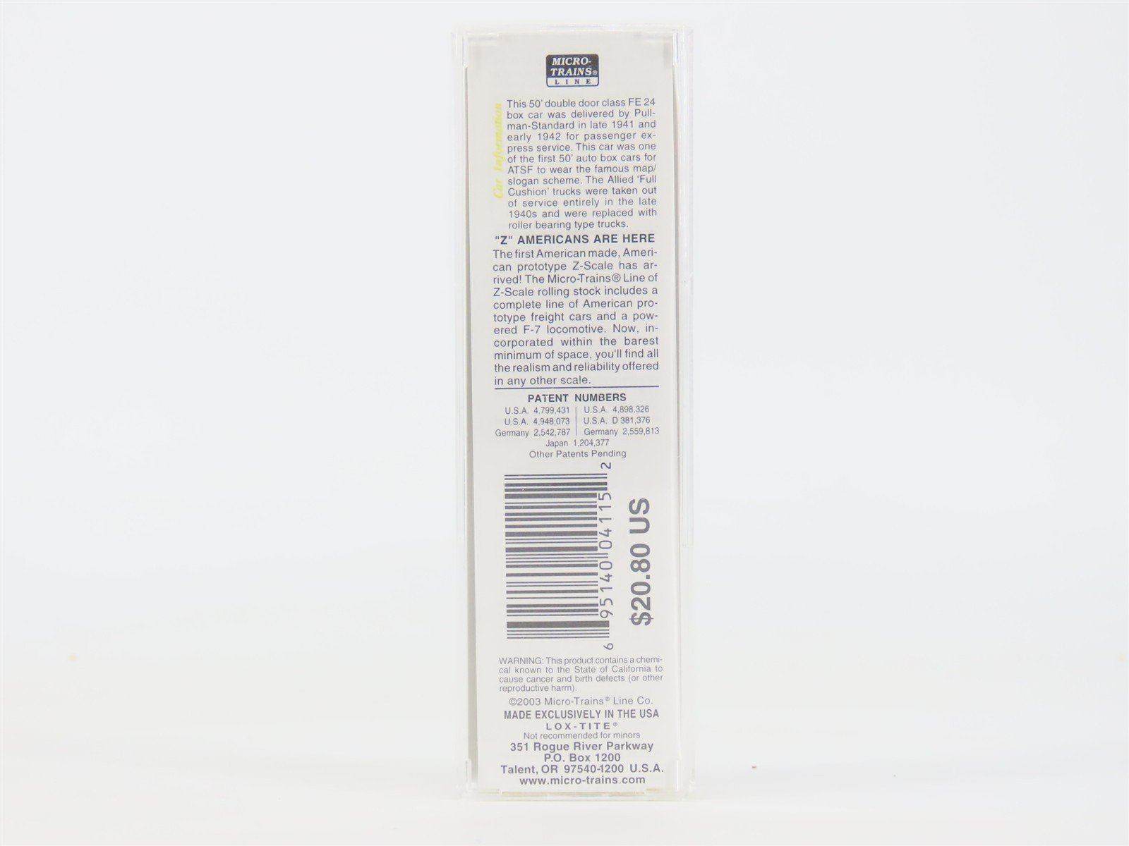 Z Scale Micro-Trains MTL 13720-2 ATSF Santa Fe Grand Canyon 50' Box Car #10000