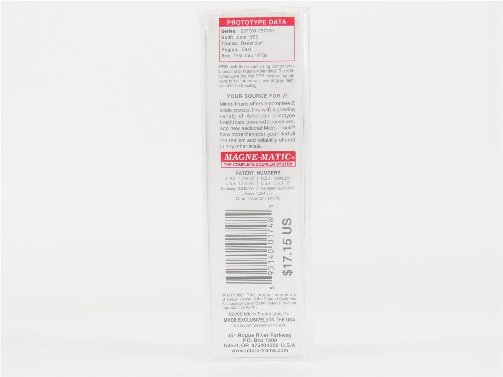 Z Scale Micro-Trains MTL 53100020 PRR Pennsylvania 2-Bay Covered Hopper #257128