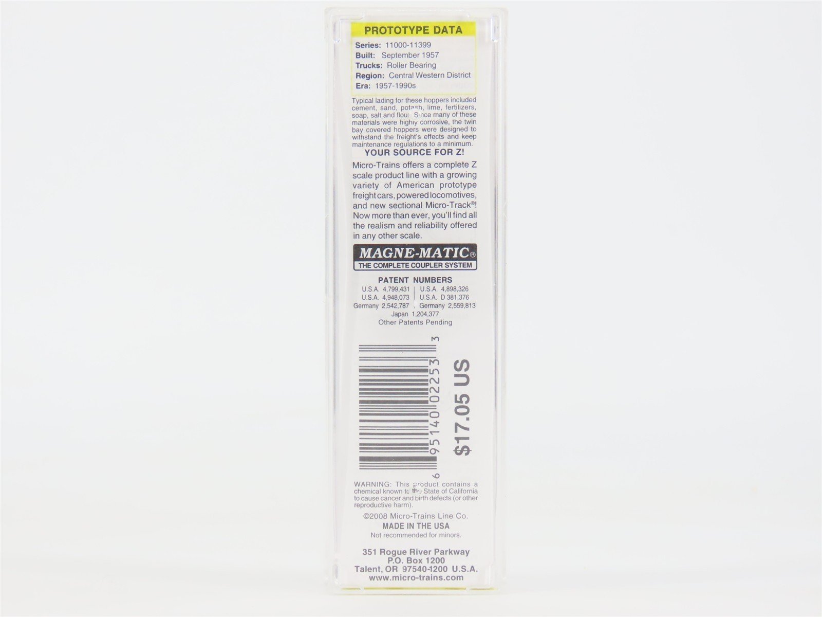 Z Scale Micro-Trains MTL 53100082 UP Union Pacific 2-Bay Covered Hopper #11163