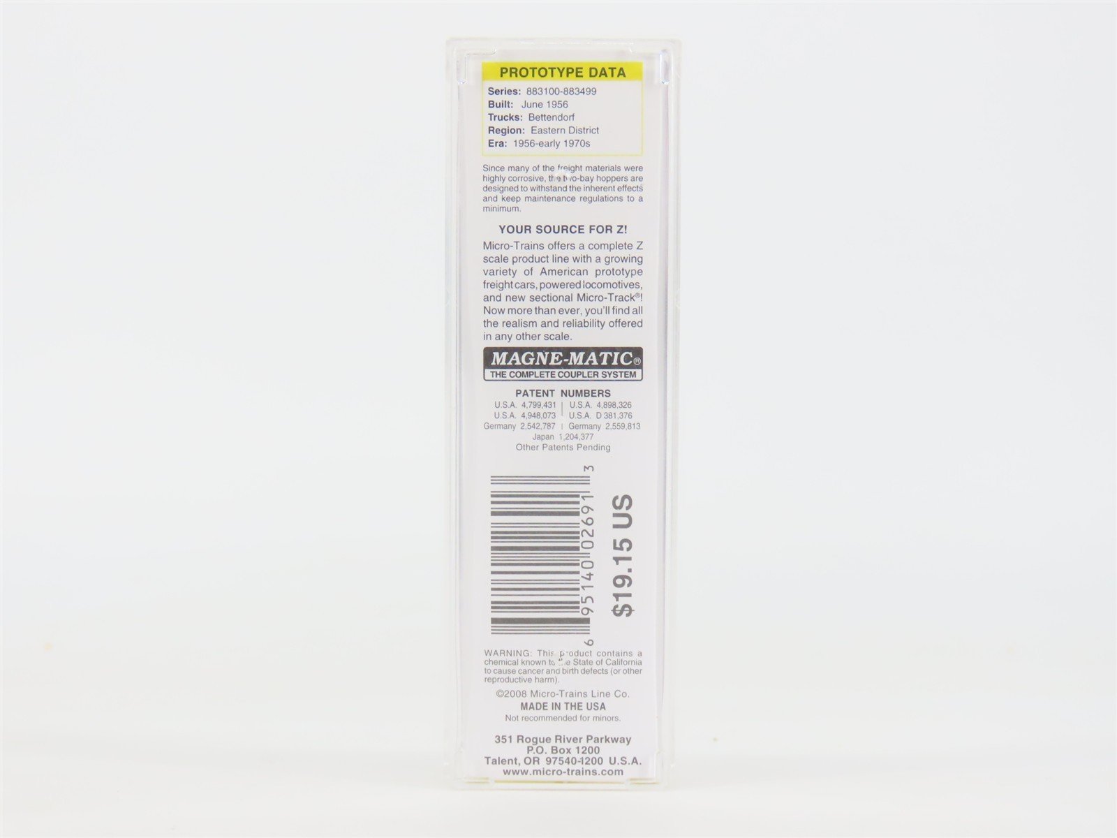 Z Micro-Trains MTL 53100101 NYC New York Central 2-Bay Covered Hopper #883180