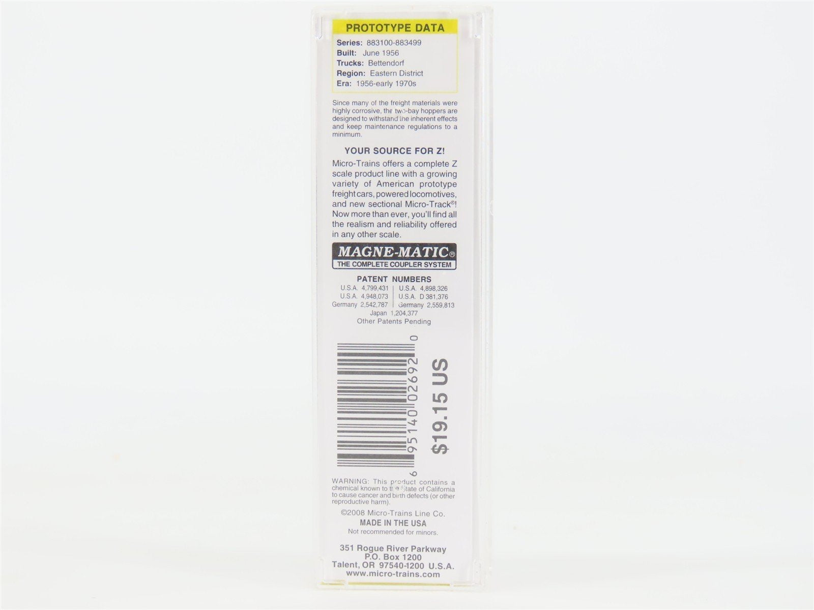 Z Micro-Trains MTL 53100102 NYC New York Central 2-Bay Covered Hopper #883227