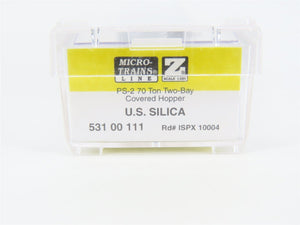 Z Scale Micro-Trains MTL 53100111 ISPX U.S. Silica 2-Bay Covered Hopper #10004