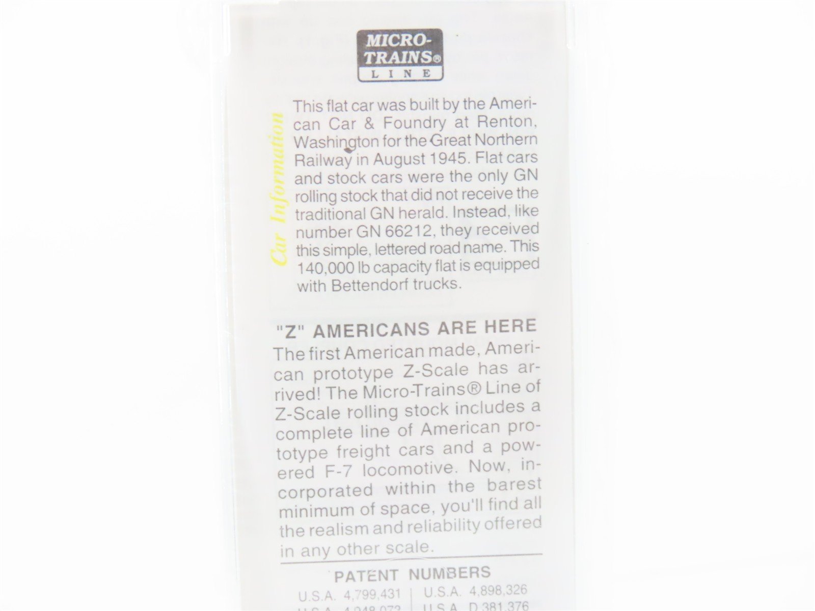 Z Scale Micro-Trains MTL 14507-2 GN Great Northern Flatcar #66208