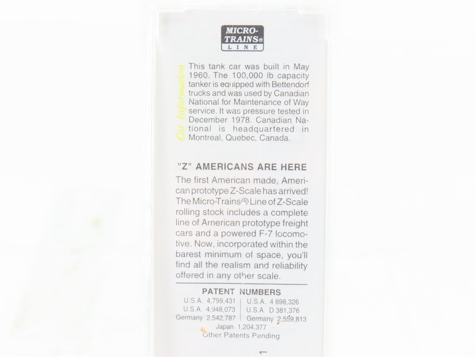 Z Scale Micro-Trains MTL 14419 CN Canadian National Single Dome Tankcar #990984