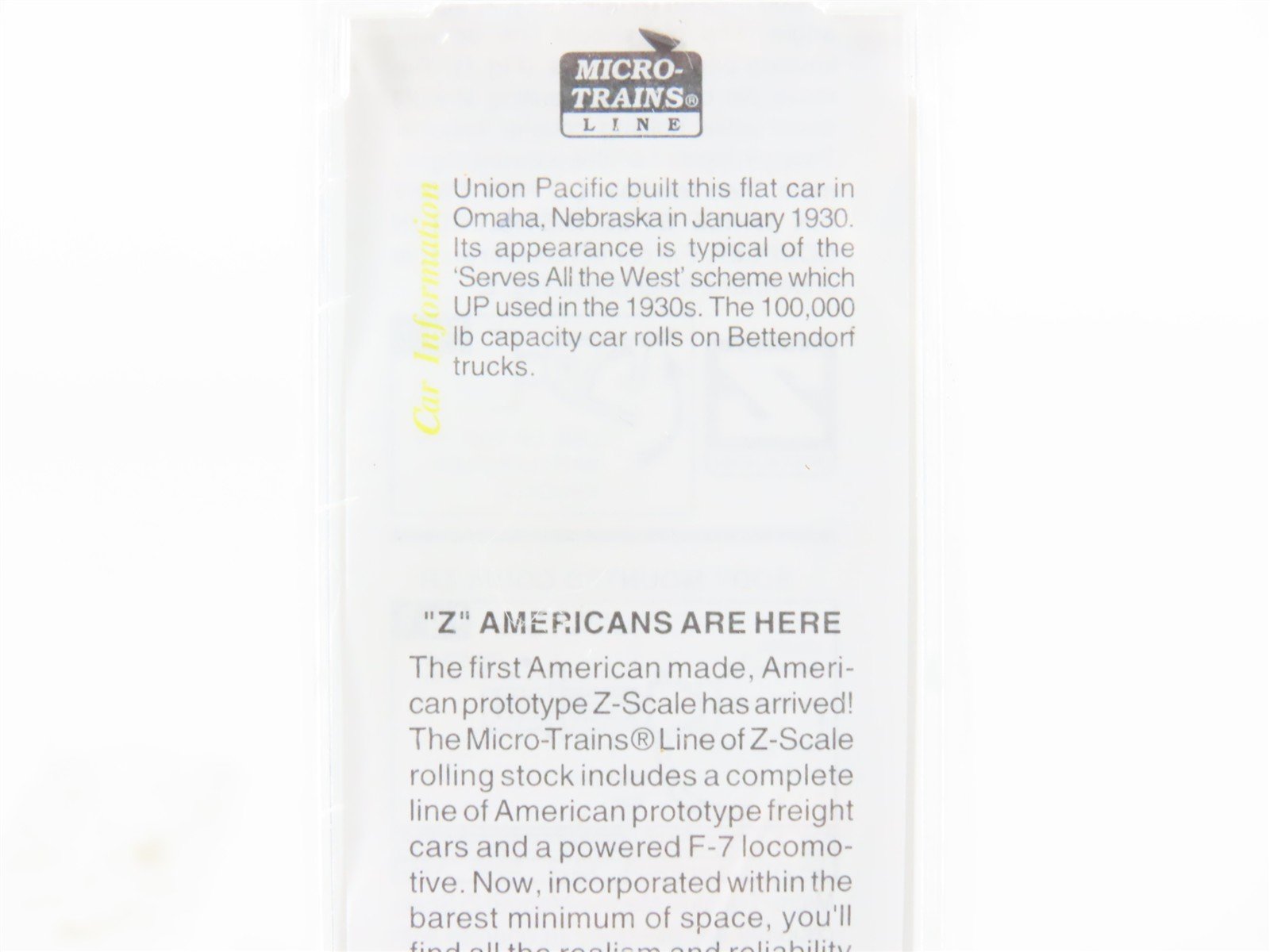 Z Scale Micro-Trains MTL 14505-2 Union Pacific Flatcar #51547