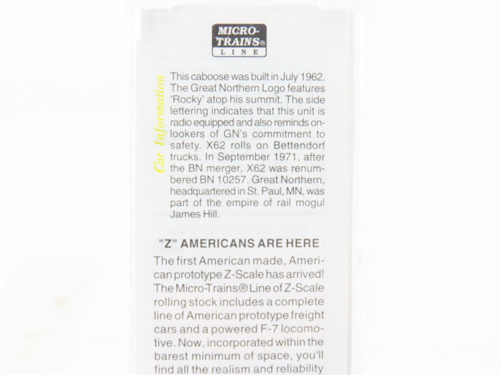 Z Scale Micro-Trains MTL 14715-2 GN Great Northern Caboose #X62