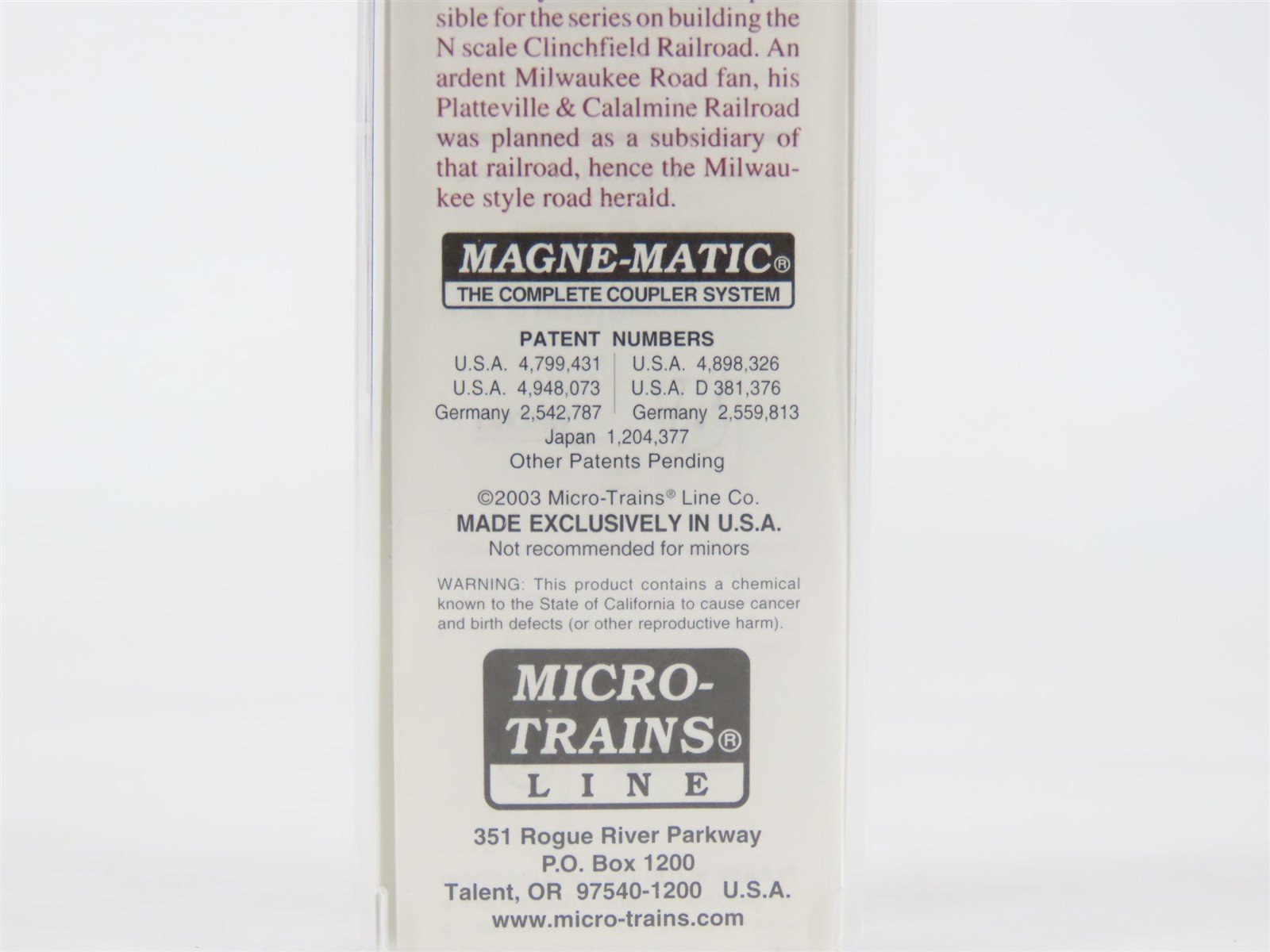 Z Scale Micro-Trains MTL Special Run PCRC Platteville & Calamine Box Car #2002