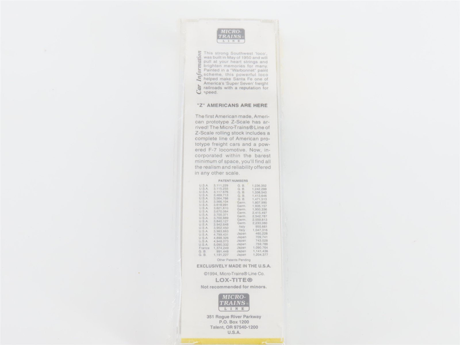 Z Scale Micro-Trains MTL 14007-2 ATSF Santa Fe F7A Diesel Locomotive #330 SEALED