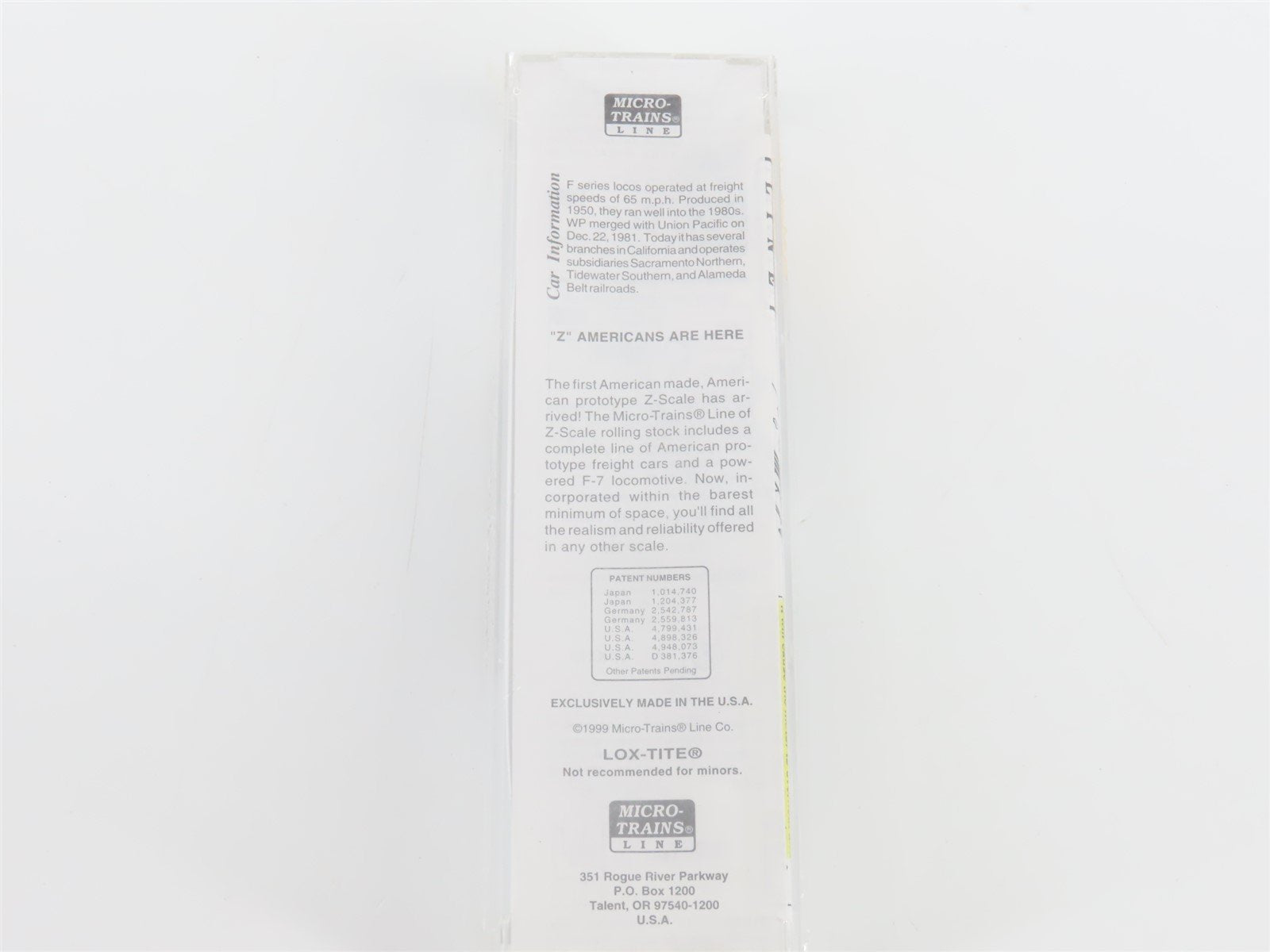 Z Scale Micro-Trains MTL 14006-2 WP Western Pacific F7A Diesel Locomotive SEALED