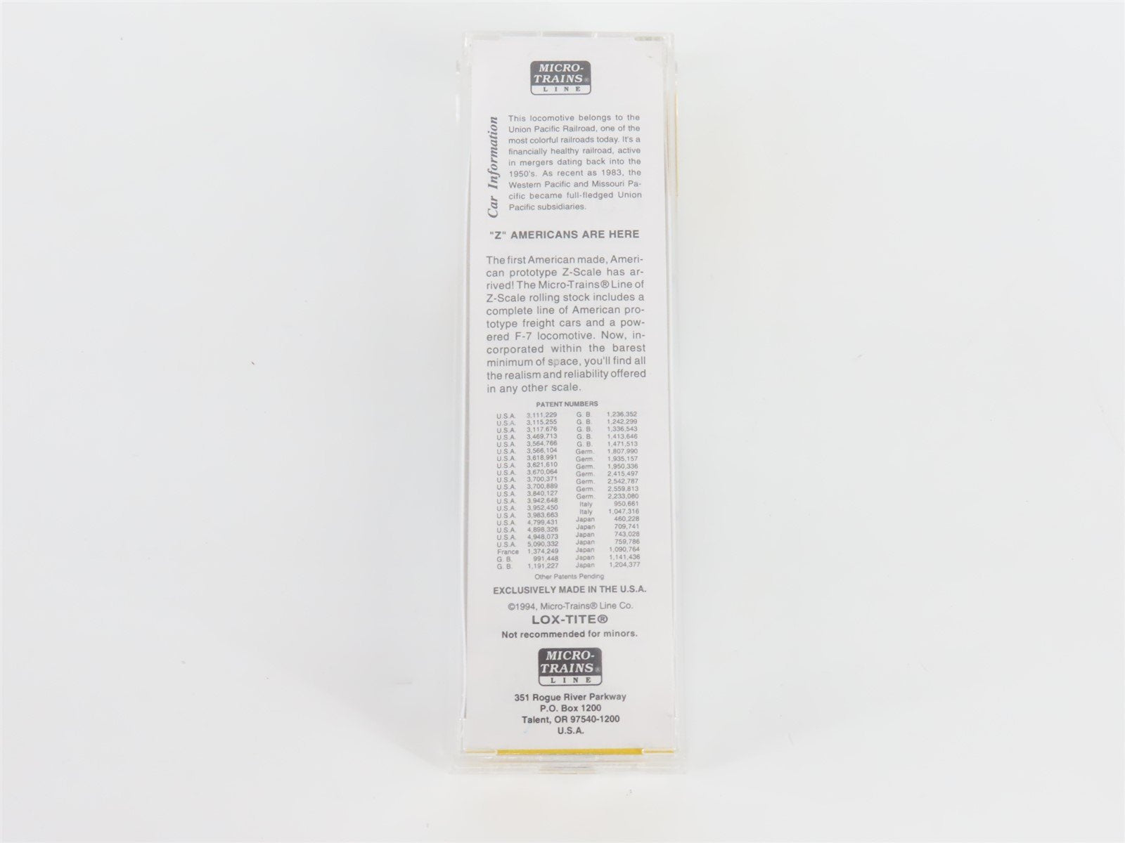 Z Scale Micro-Trains MTL 14001-2 UP Union Pacific F7A Diesel Locomotive #1455