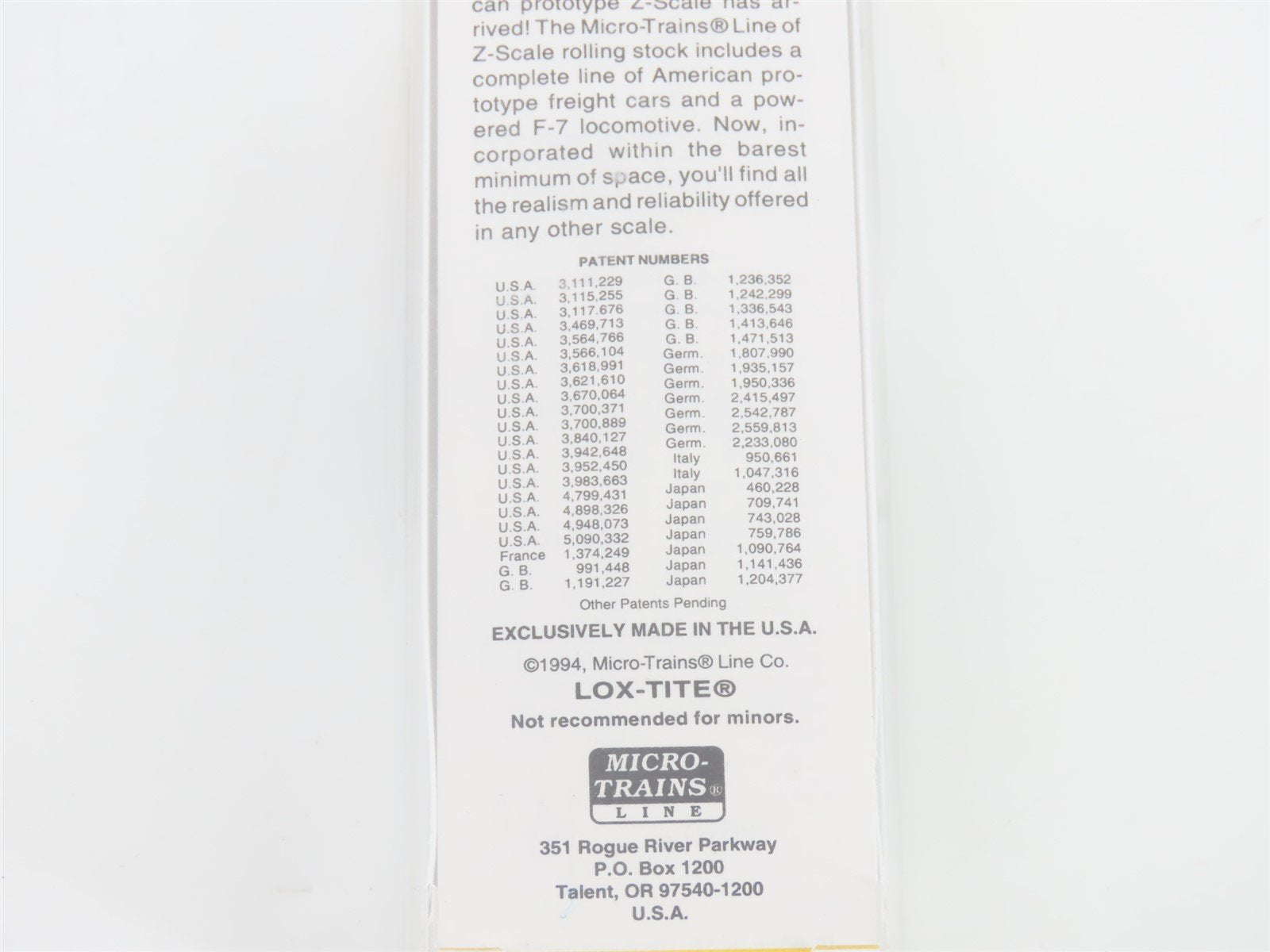 Z Scale Micro-Trains MTL 14001-2 UP Union Pacific F7A Diesel Locomotive #1455