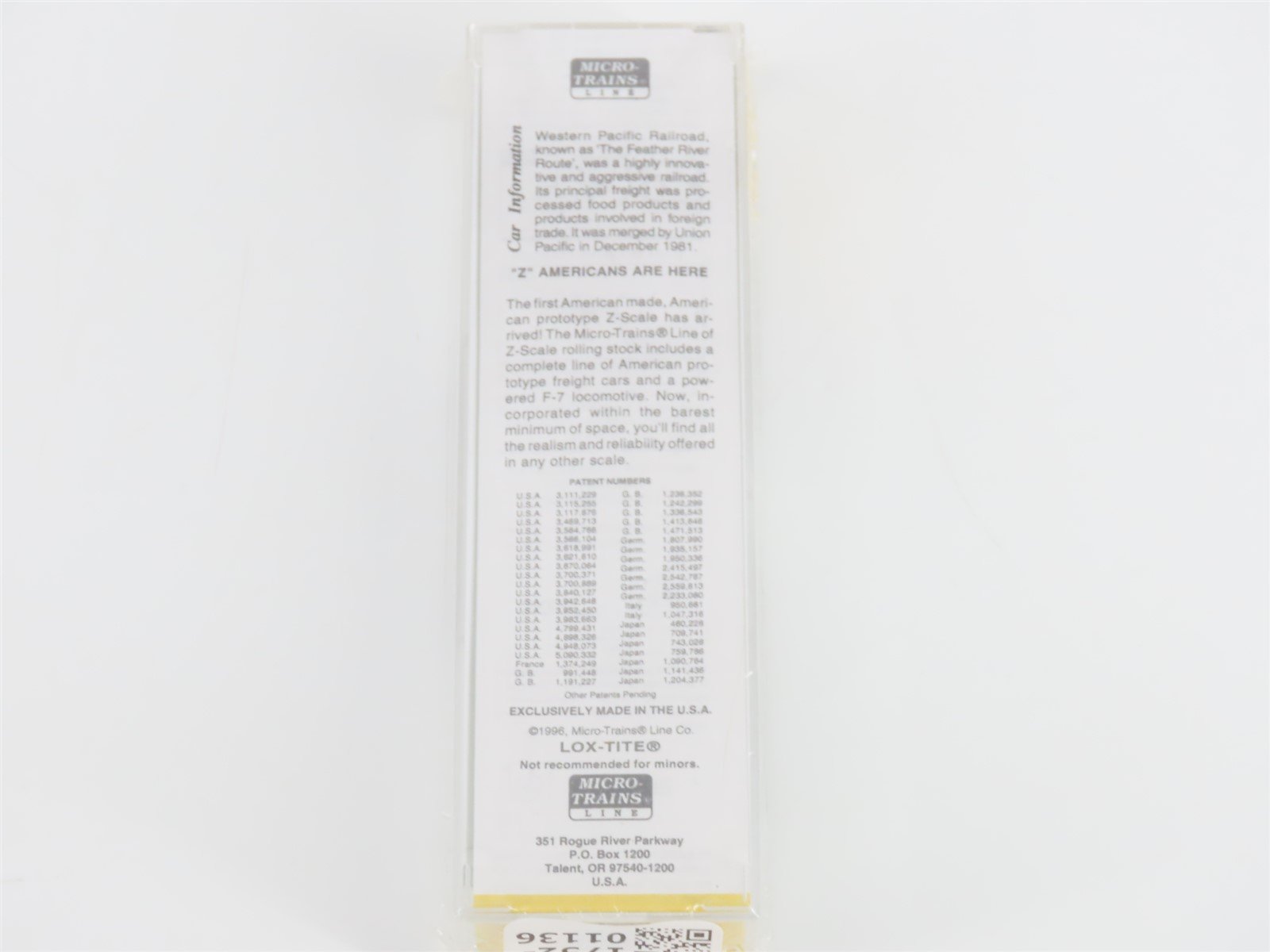 Z Scale Micro-Trains MTL 12006-2 WP Western Pacific F7A Diesel Sealed/UNPOWERED