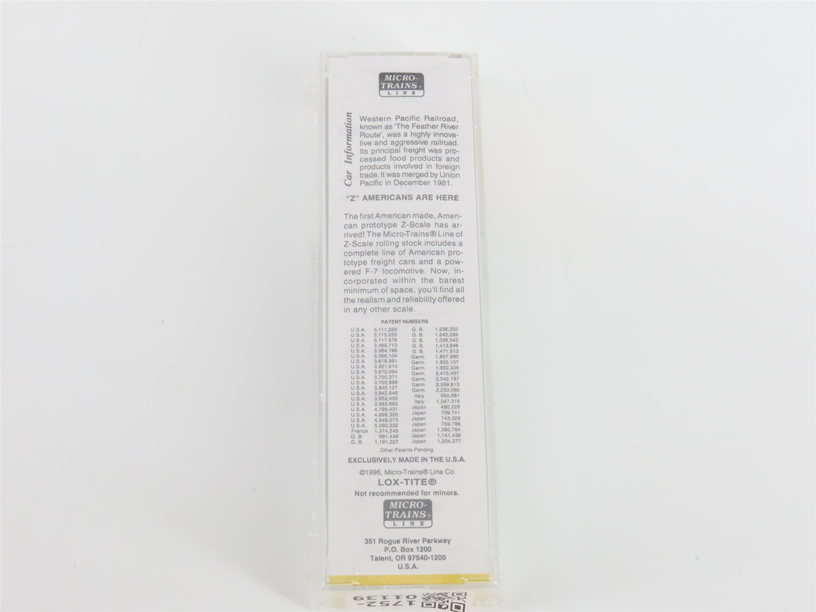 Z Scale Micro-Trains MTL 12006-2 WP Western Pacific F7A Diesel Sealed/UNPOWERED