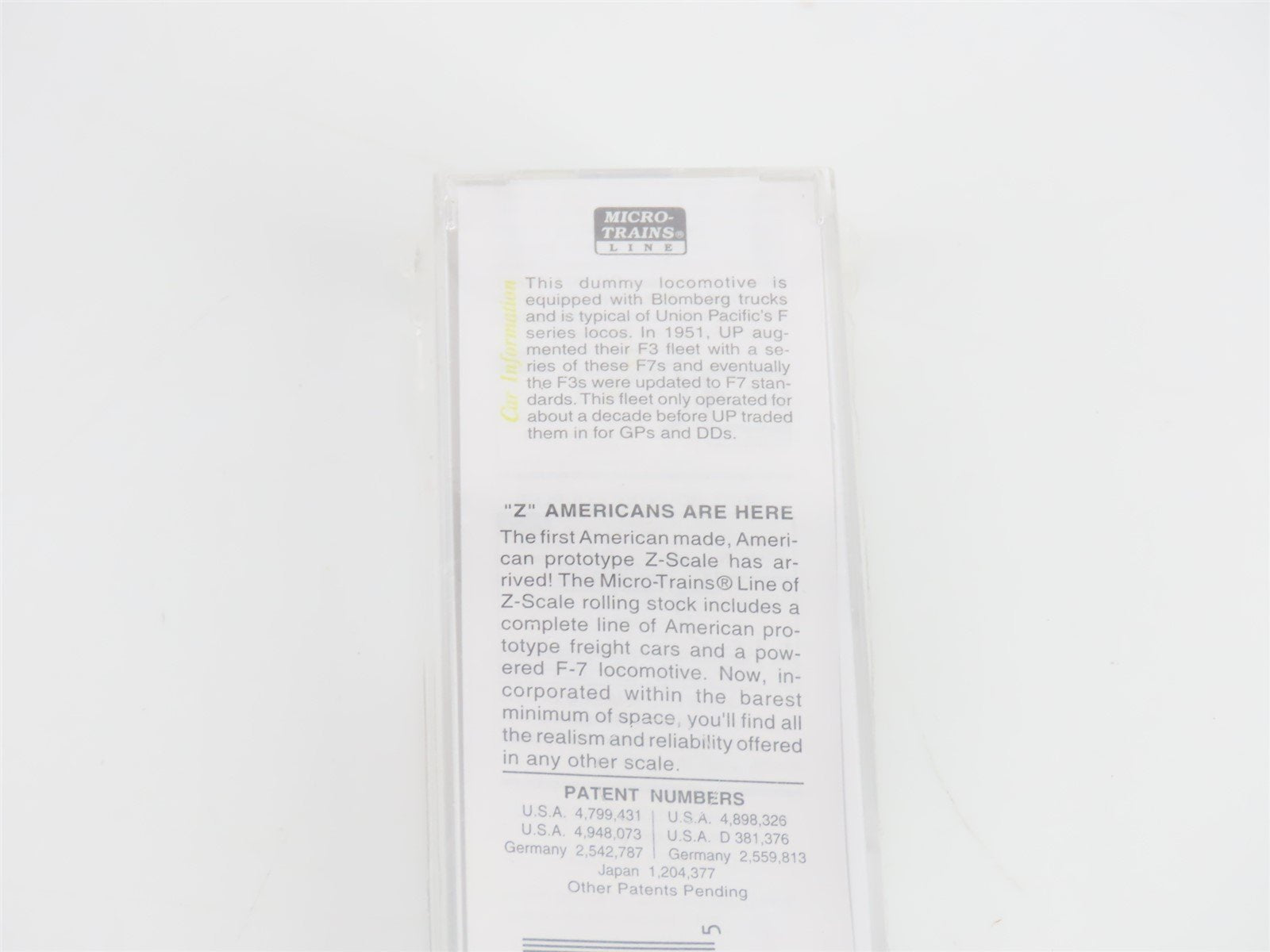 Z Micro-Trains MTL 12001 UP Union Pacific F7A Diesel Loco #1471 Sealed/UNPOWERED