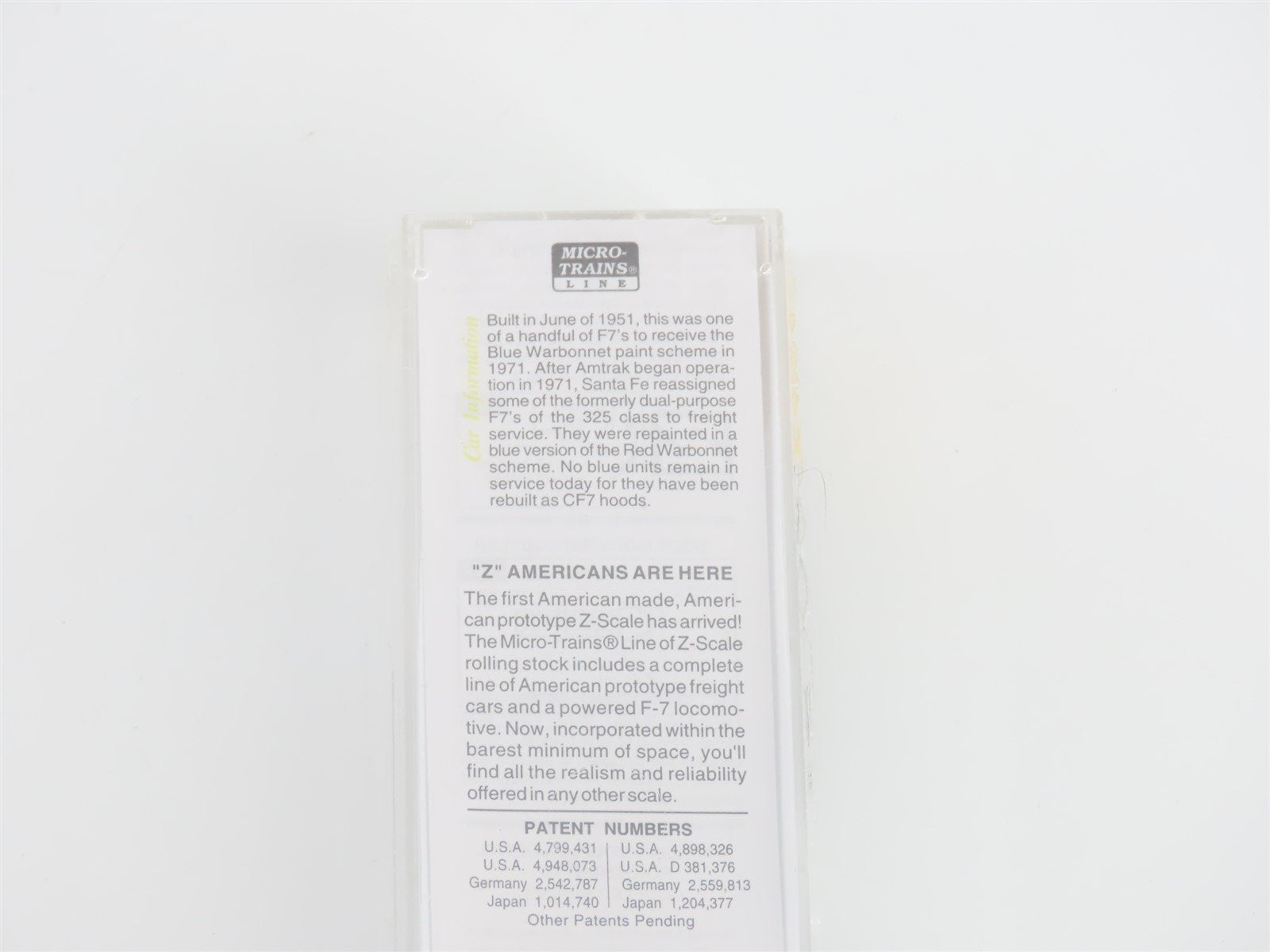 Z Micro-Trains MTL 17010-2 ATSF Santa Fe F7B Diesel Locomotive Sealed/UNPOWERED