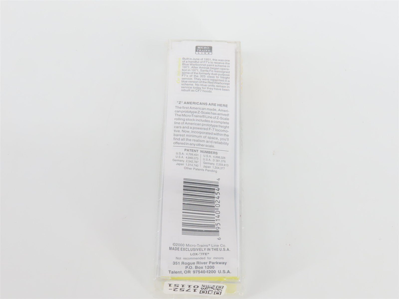 Z Micro-Trains MTL 17010-2 ATSF Santa Fe F7B Diesel Locomotive Sealed/UNPOWERED