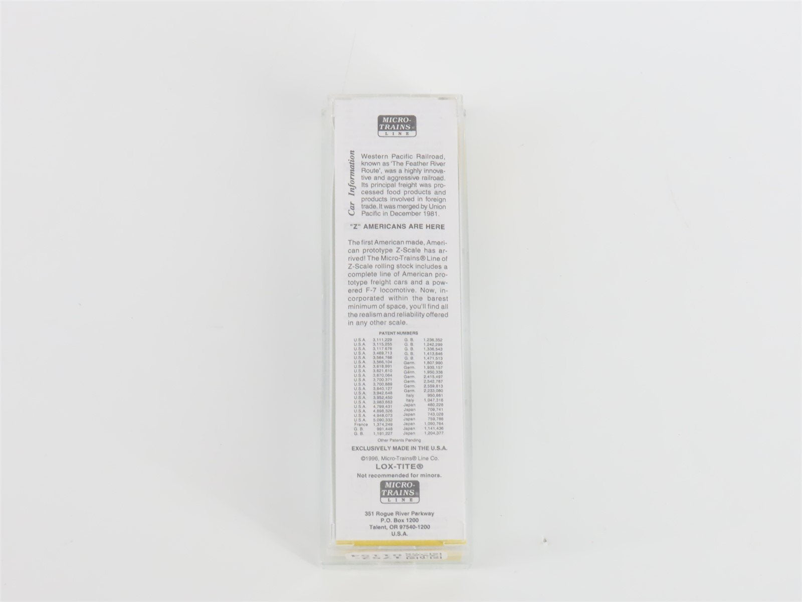 Z Scale Micro-Trains MTL 12006-2 WP Western Pacific F7A Diesel Loco UNPOWERED