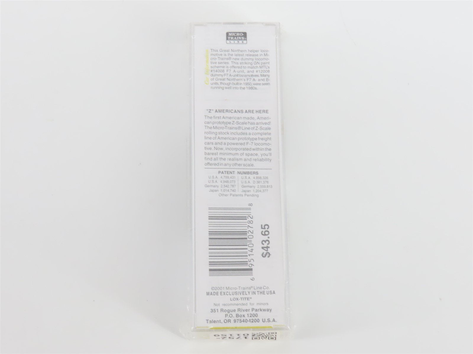 Z Micro-Trains MTL 17008-2 GN Great Northern F7B Diesel Loco Sealed/UNPOWERED