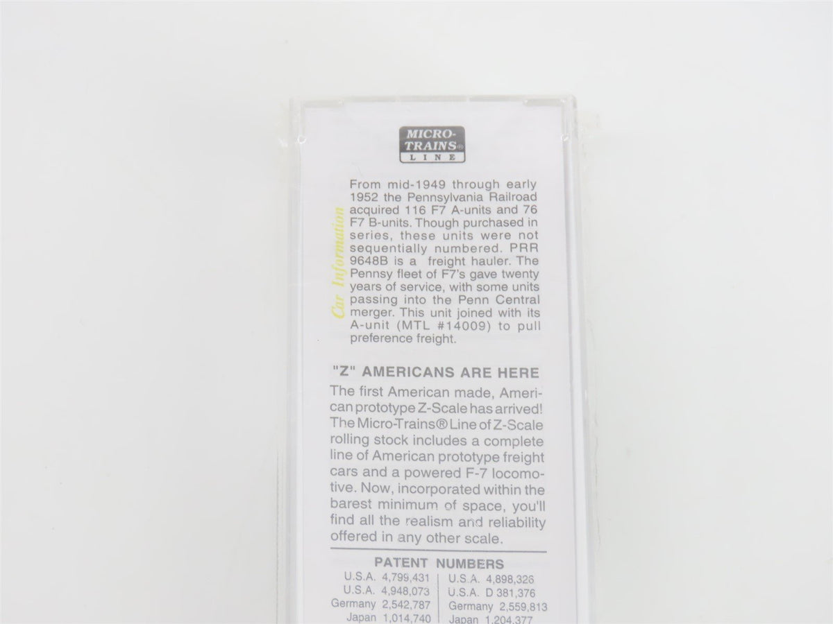 Z Micro-Trains MTL 17009-2 PRR Pennsylvania F7B Diesel #9648B Sealed/UNPOWERED