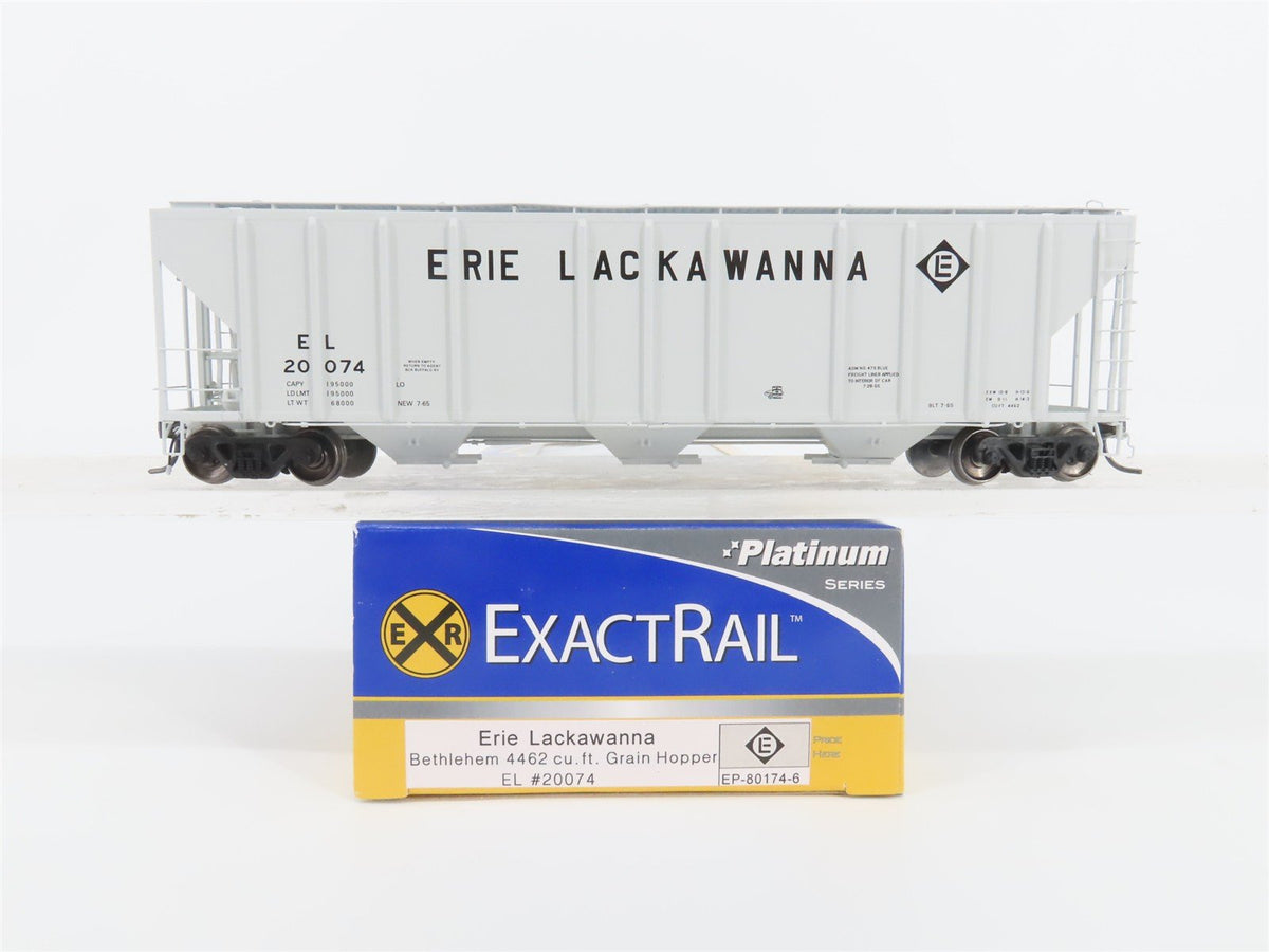 HO Scale ExactRail Platinum EP-80174-6 EL Erie Lackawanna 3-Bay Hopper #20074