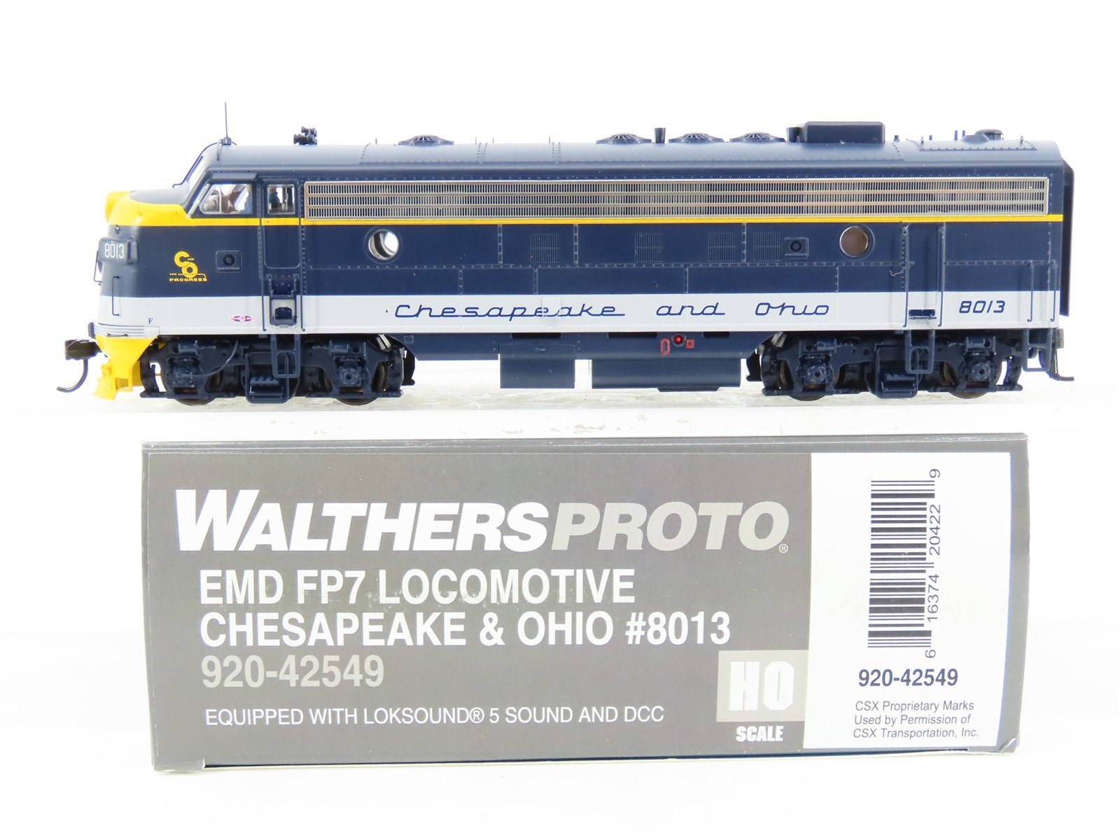 HO Walthers Proto 920-42549 C&O Chesapeake & Ohio FP7 Diesel #8013 w/DCC & Sound