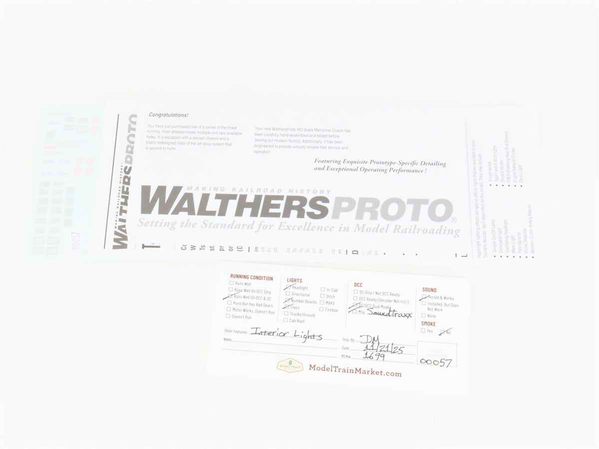 HO Walthers Proto 920-14843 PC/AMTK Budd 85&#39; Metroliner Electric w/ DCC &amp; Sound