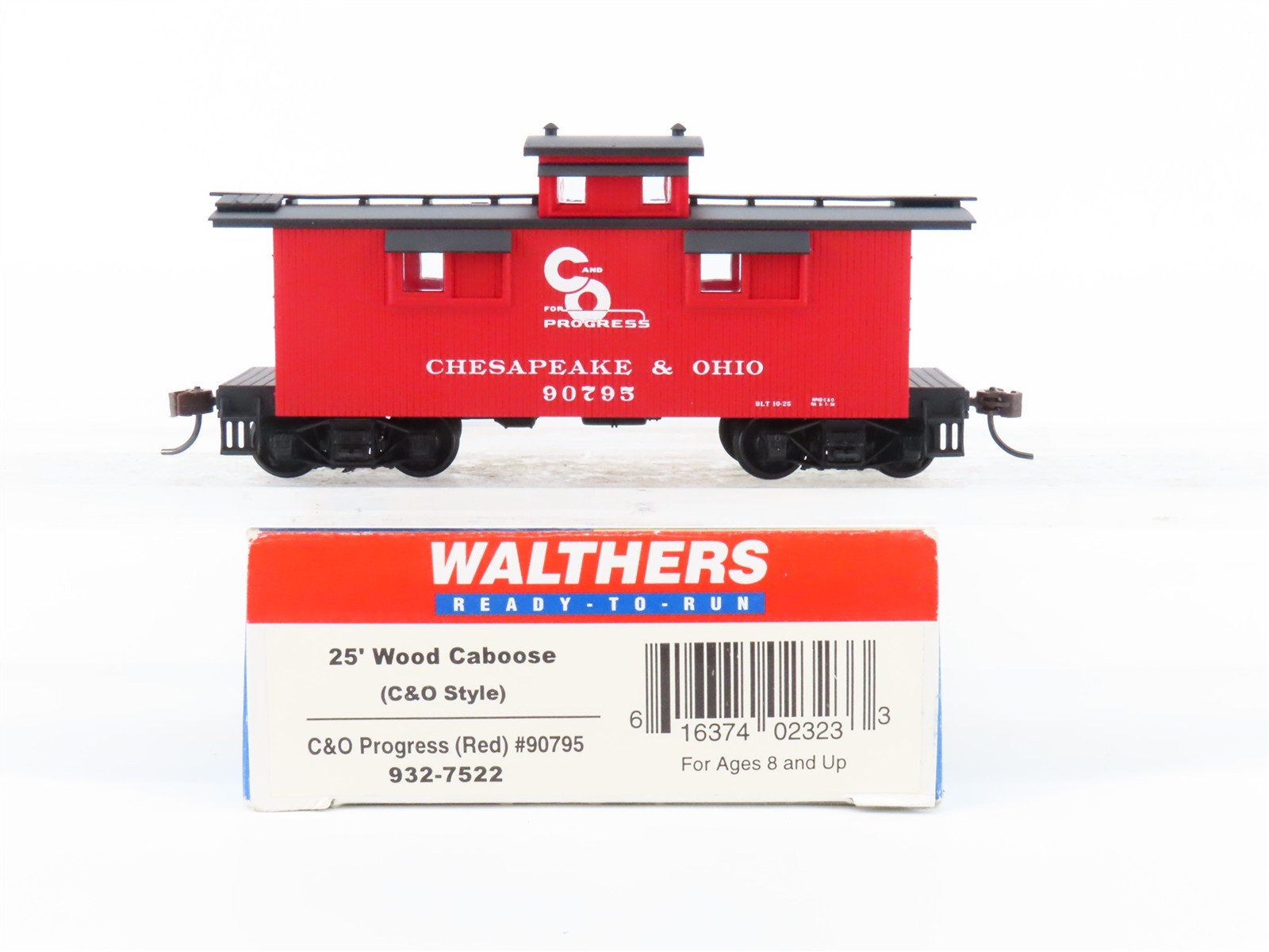 HO Scale Walthers 932-7522 C&O Chesapeake & Ohio 25' Wood Caboose #90795