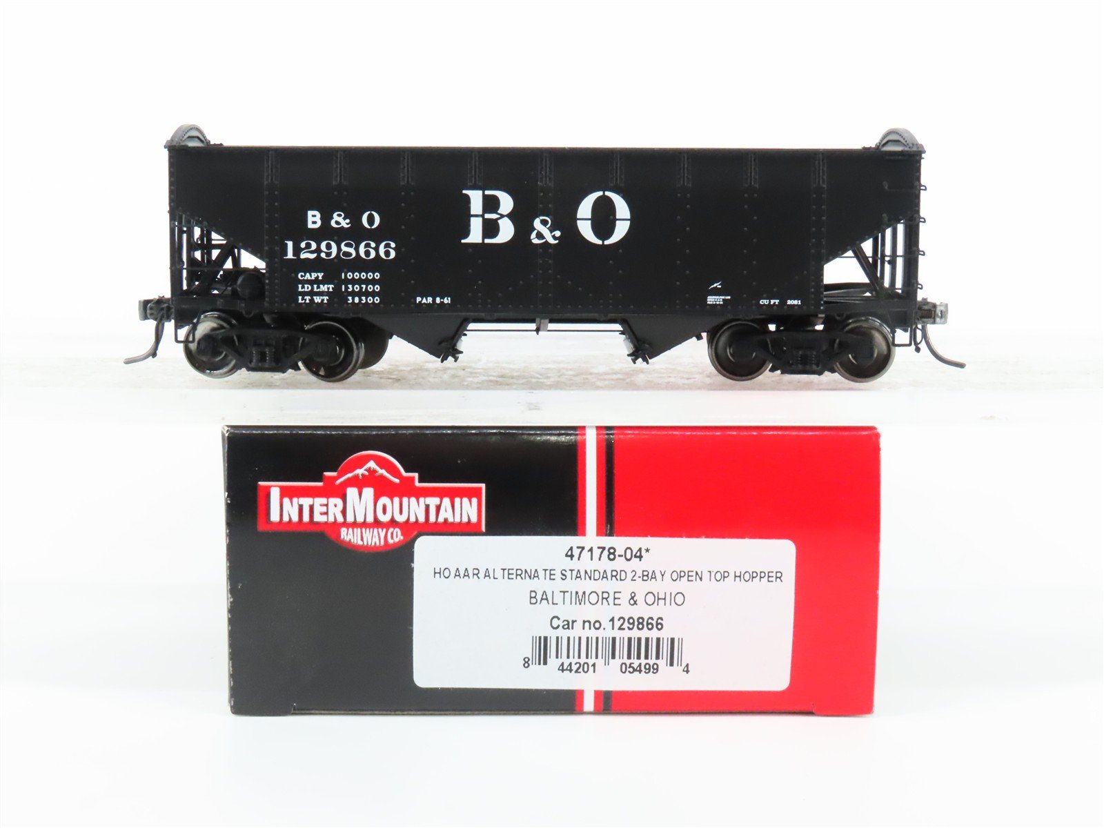 HO Scale InterMountain 47178-04* B&O Baltimore & Ohio 2-Bay Hopper #129866