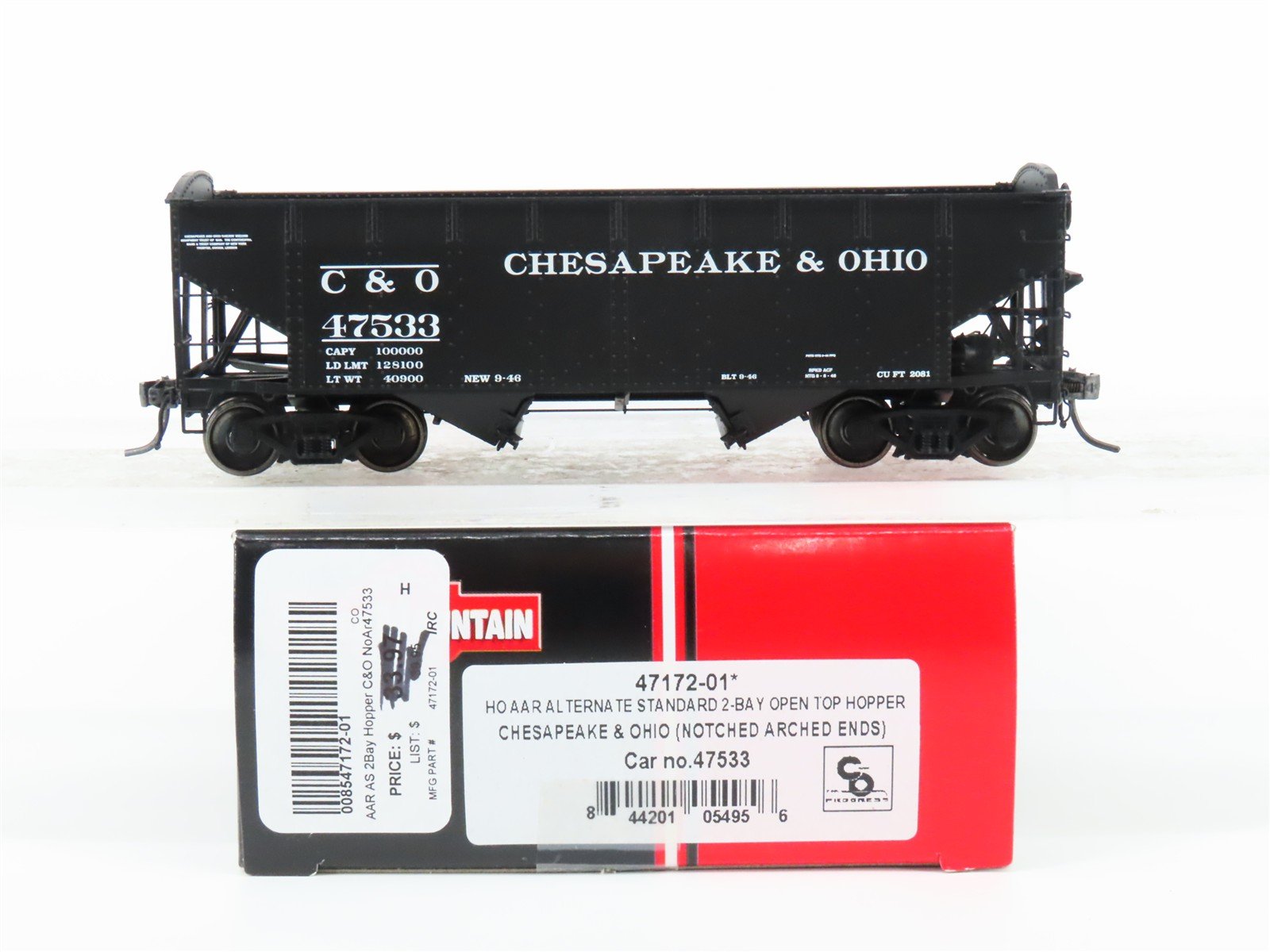 HO Scale InterMountain 47172-01* C&O Chesapeake & Ohio 2-Bay Hopper #47533