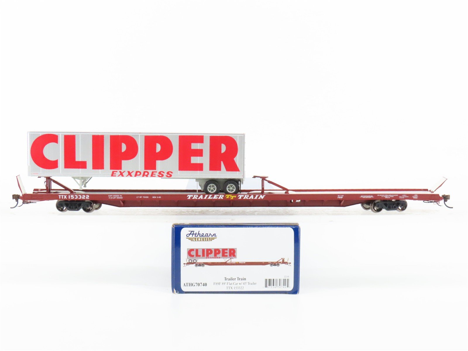 HO Scale Athearn Genesis ATHG70740 Trailer Train 89' Flat Car w/ 45' Trailer