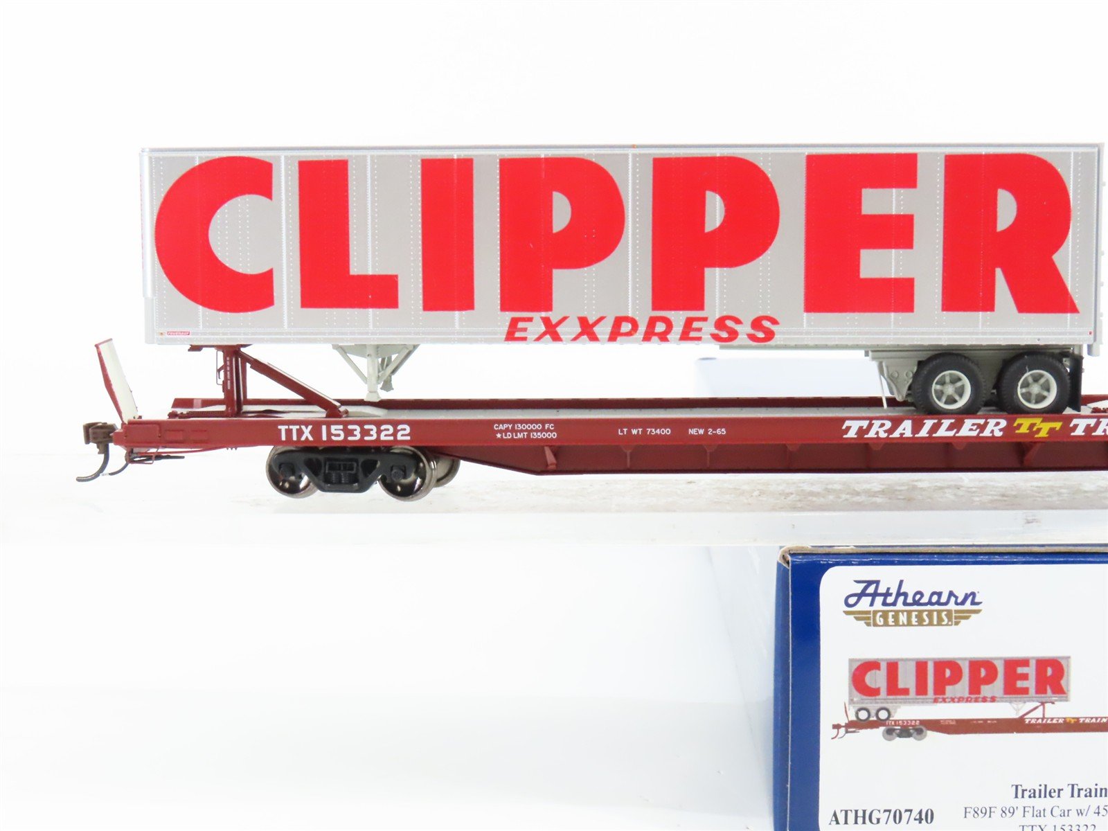 HO Scale Athearn Genesis ATHG70740 Trailer Train 89' Flat Car w/ 45' Trailer