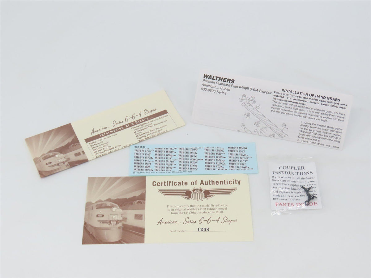 HO Walthers First Edition 932-9620 UP Union Pacific PS 6-6-4 Sleeper Passenger