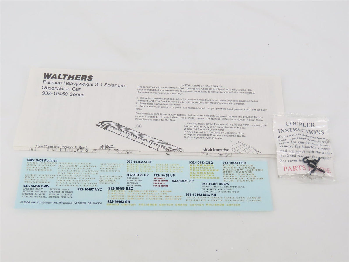HO Scale Walthers 932-10451 Pullman Heavyweight Solarium-Obs Passenger Car