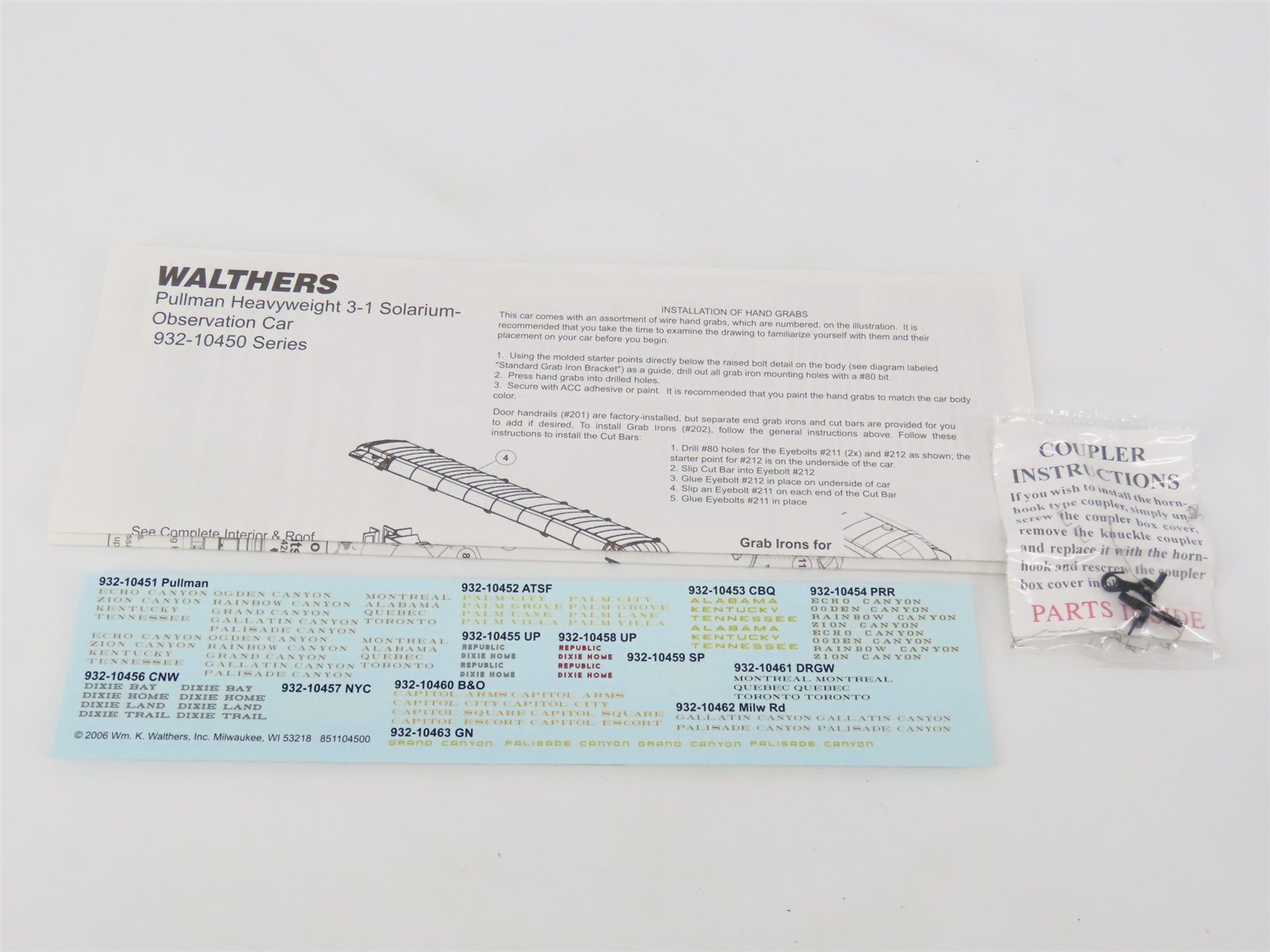 HO Scale Walthers 932-10451 Pullman Heavyweight Solarium-Obs Passenger Car