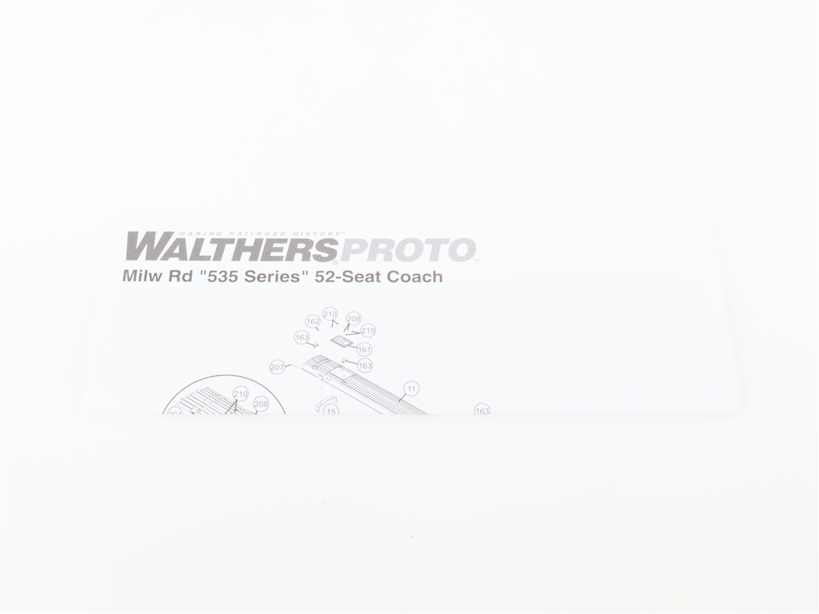 HO Walthers Proto 920-9151 MILW 85' 52-Seat Coach Passenger Car #343 w/ Lights