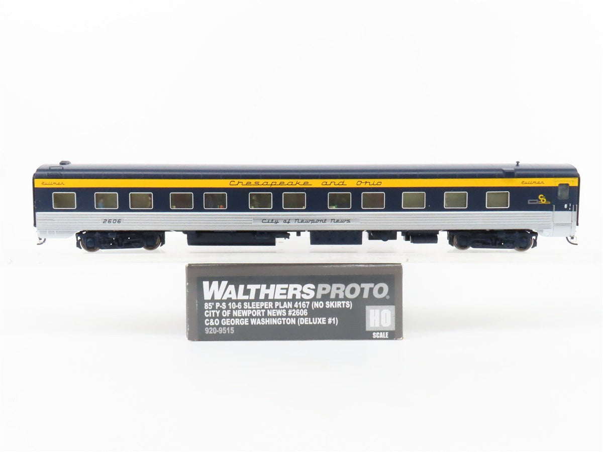 HO Walthers Proto 920-9515 C&amp;O 85&#39; P-S 10-6 Sleeper Passenger Car #2606 w/ Light