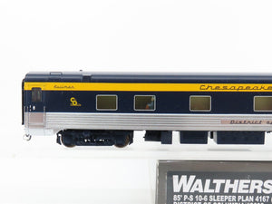 HO Walthers Proto 920-9525 C&O 85' P-S 10-6 Sleeper Passenger Car #2606 w/ Light
