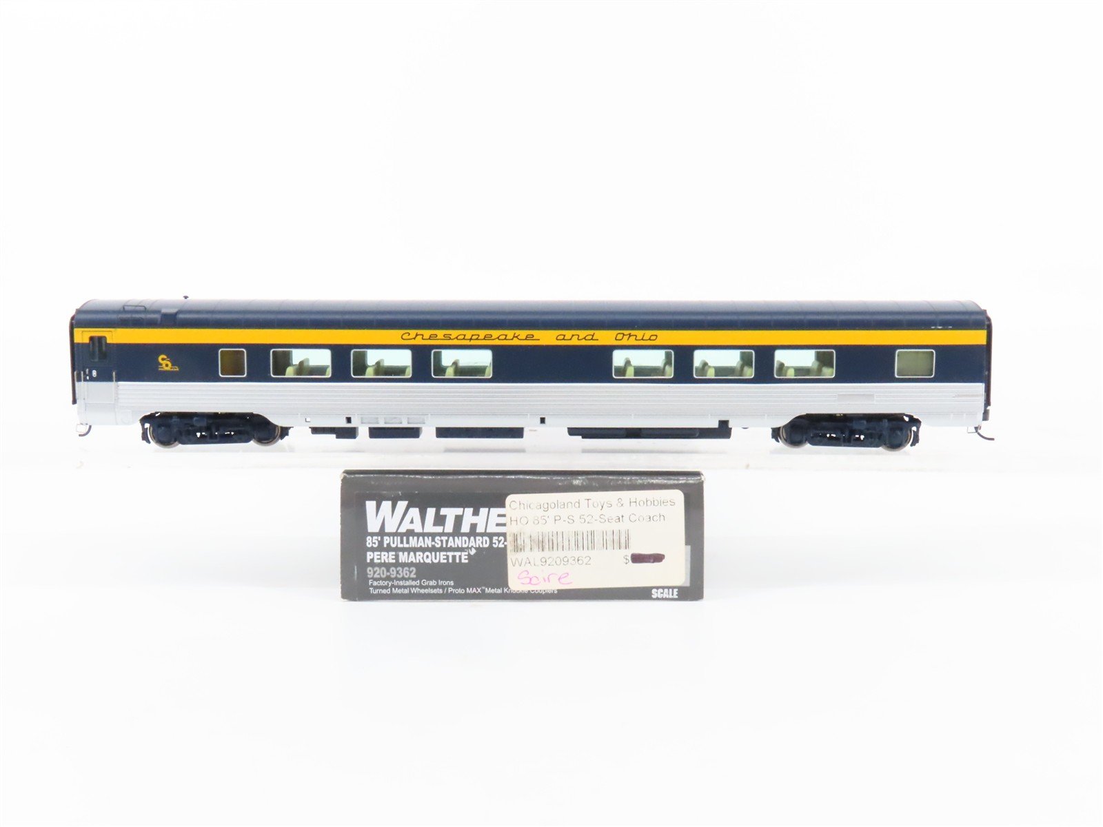 HO Scale Walthers Proto 920-9362 C&O 85' Pullman 52-Seat Coach Passenger Car