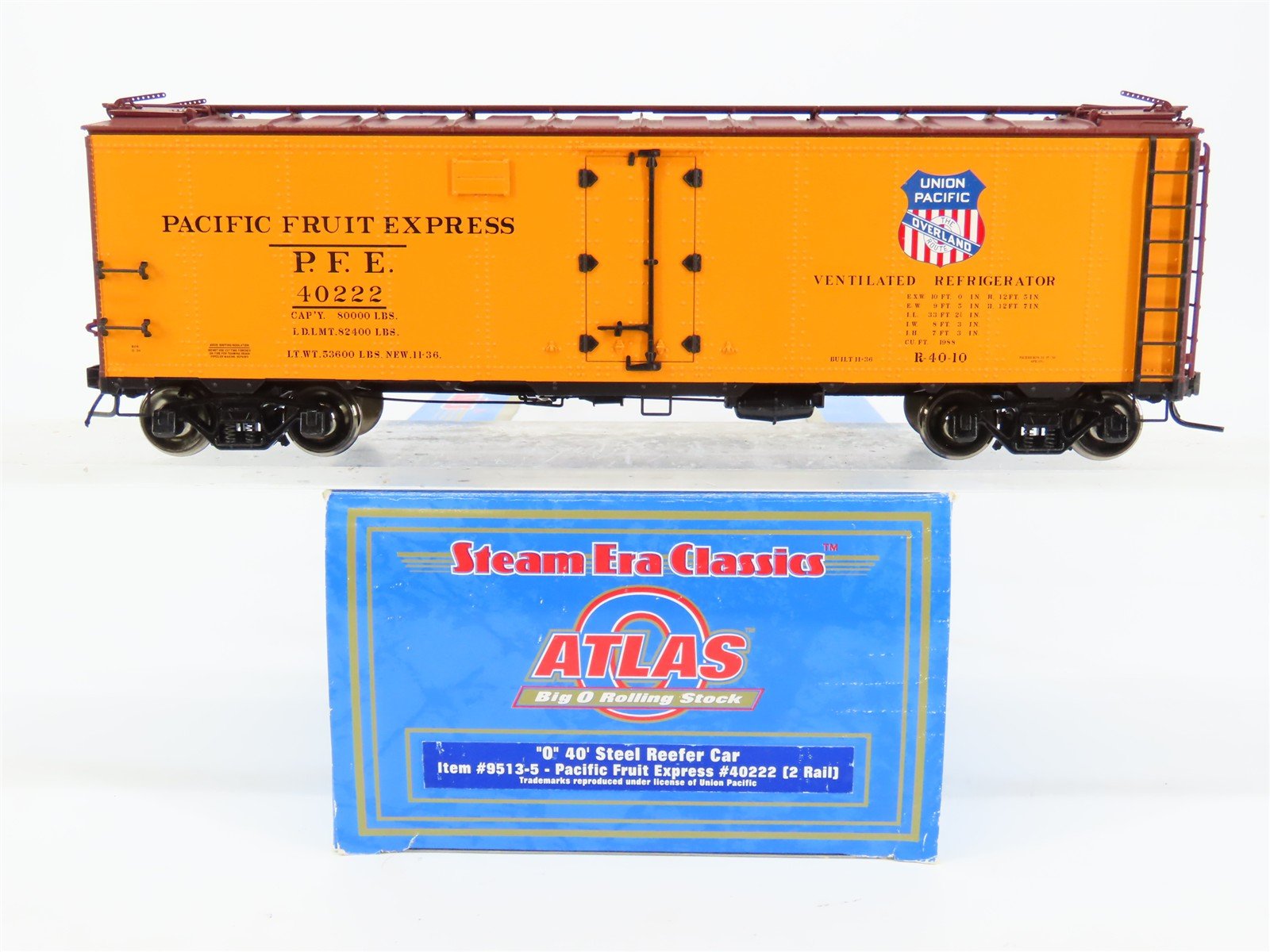O Scale 2-Rail Atlas 9513-5 SP UP PFE Pacific Fruit Express 40' Reefer #40222