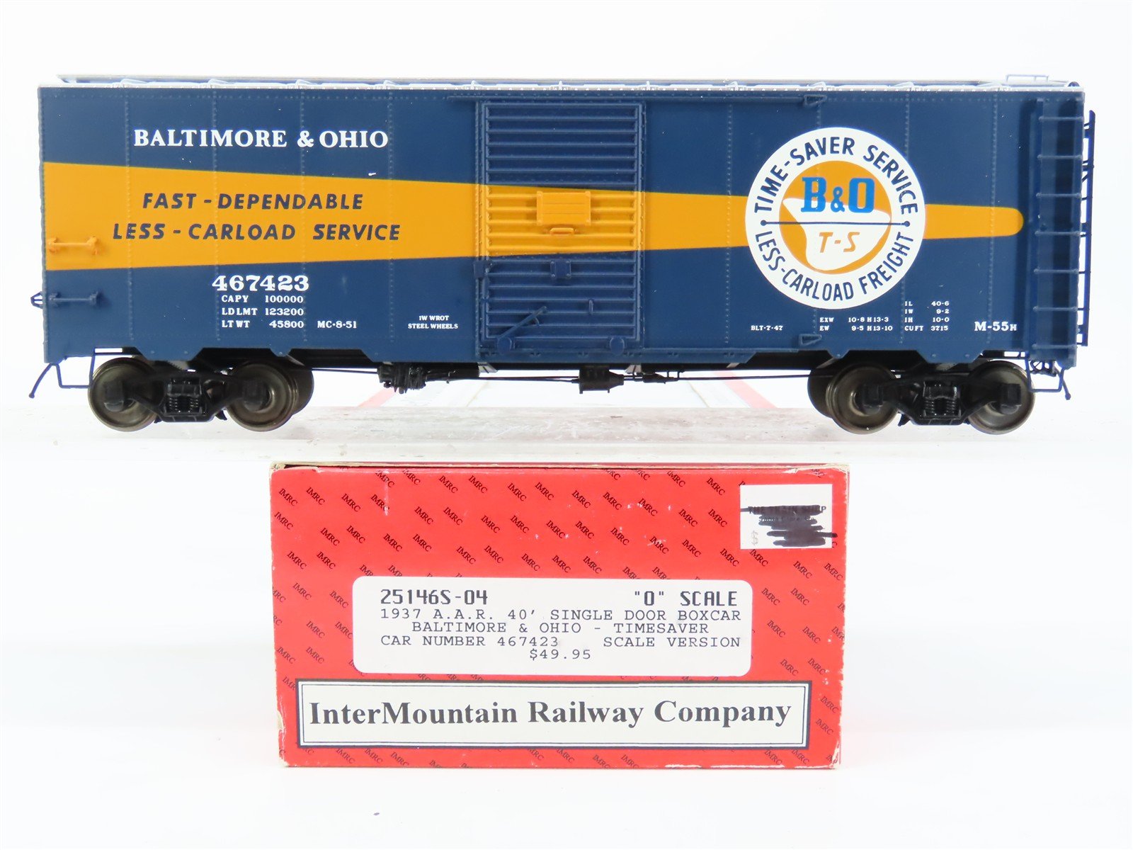 O Scale 2-Rail InterMountain 25146S-04 B&O Time-Saver 40' Box Car #467423