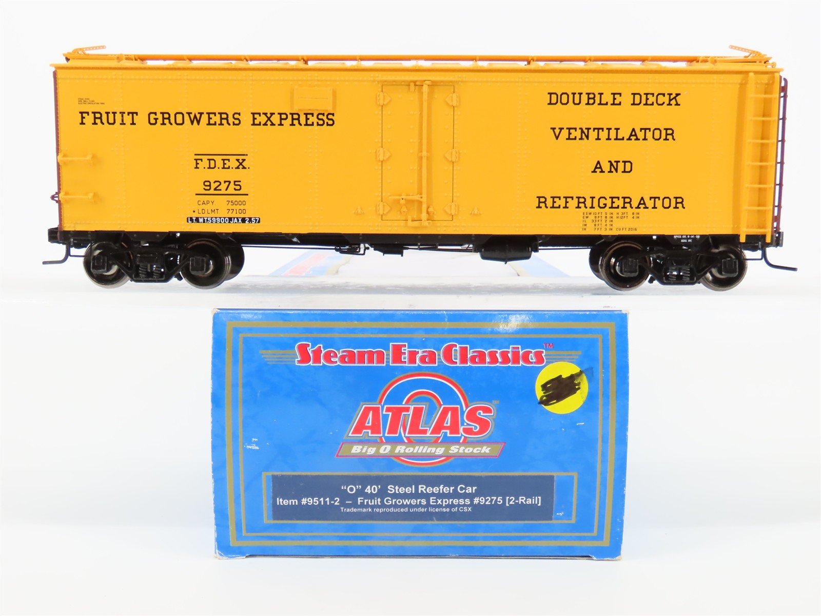O Scale 2-Rail Atlas 9511-2 FDEX Fruit Growers Express 40' Reefer #9275