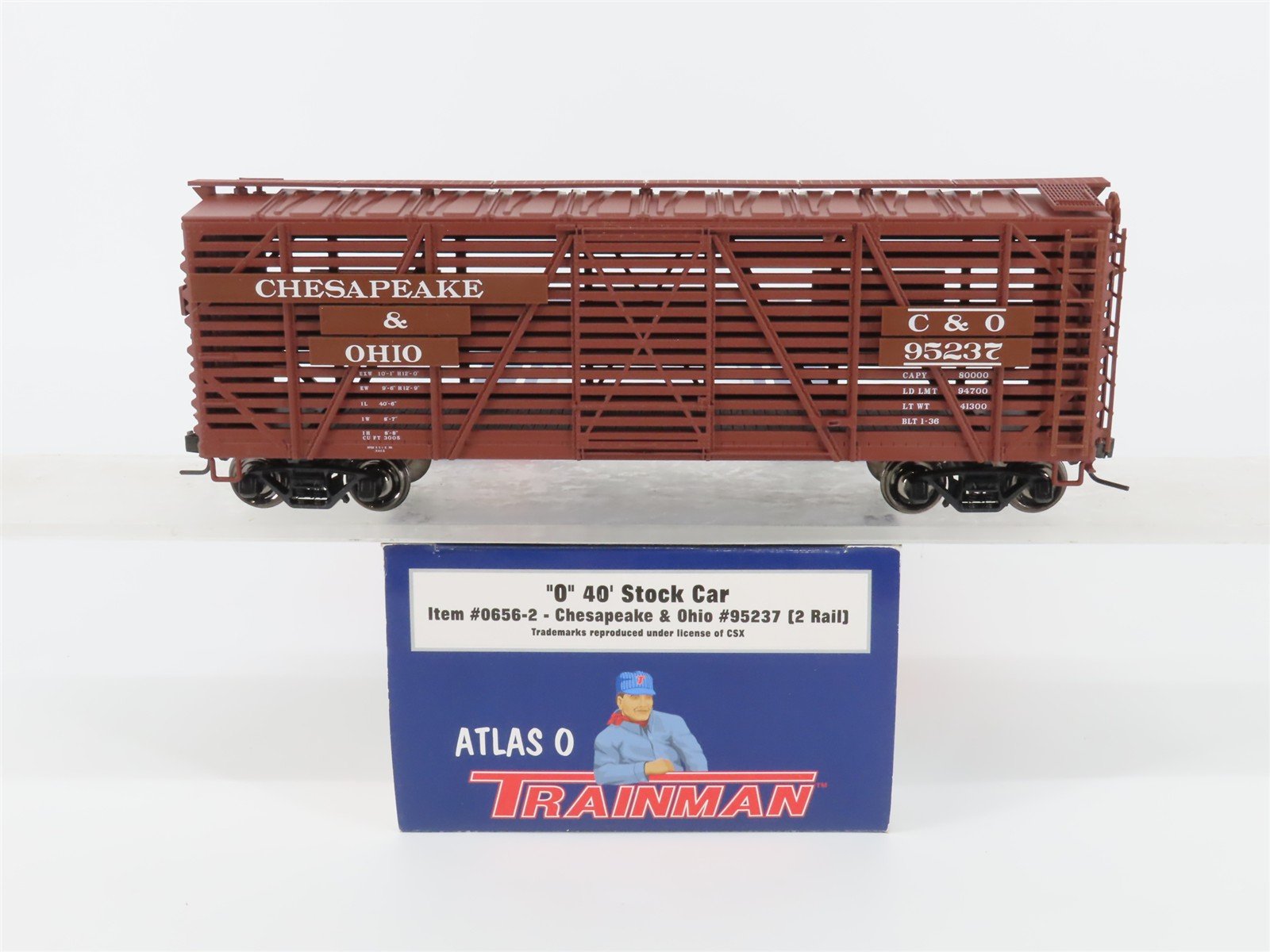 O Scale 2-Rail Atlas Trainman 0656-2 C&O Chesapeake & Ohio 40' Stock Car #95237