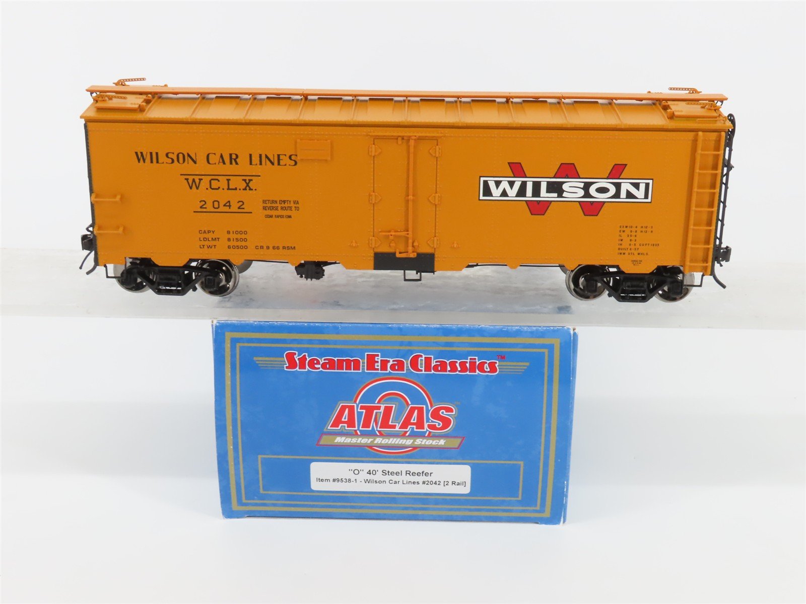O Scale 2-Rail Atlas 9538-1 WCLX Wilson Car Lines 40' Steel Reefer Car #2042