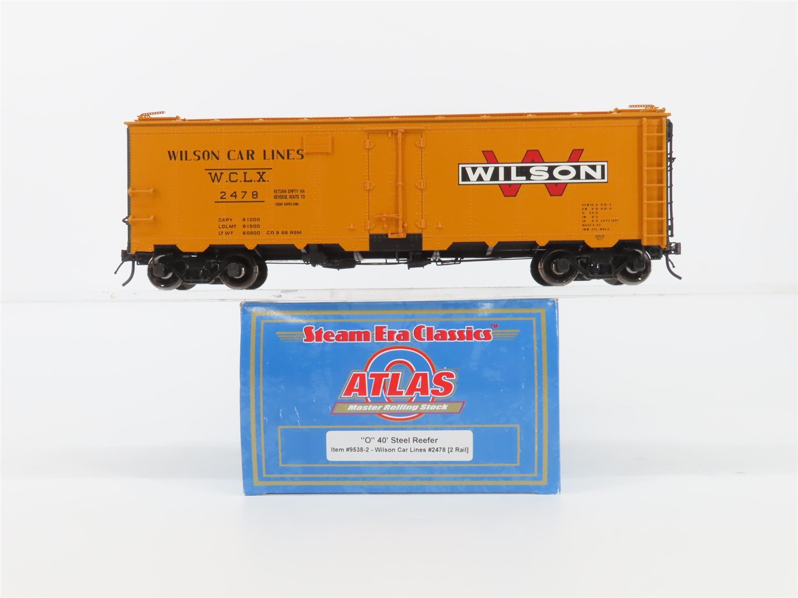 O Scale 2-Rail Atlas 9538-2 WCLX Wilson Car Lines 40' Steel Reefer Car #2478
