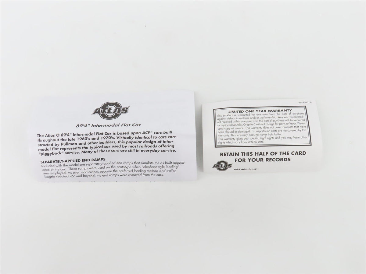 O Scale 2-Rail Atlas 7977-3 ERES Erie Western 89&#39; Flatcar #250052