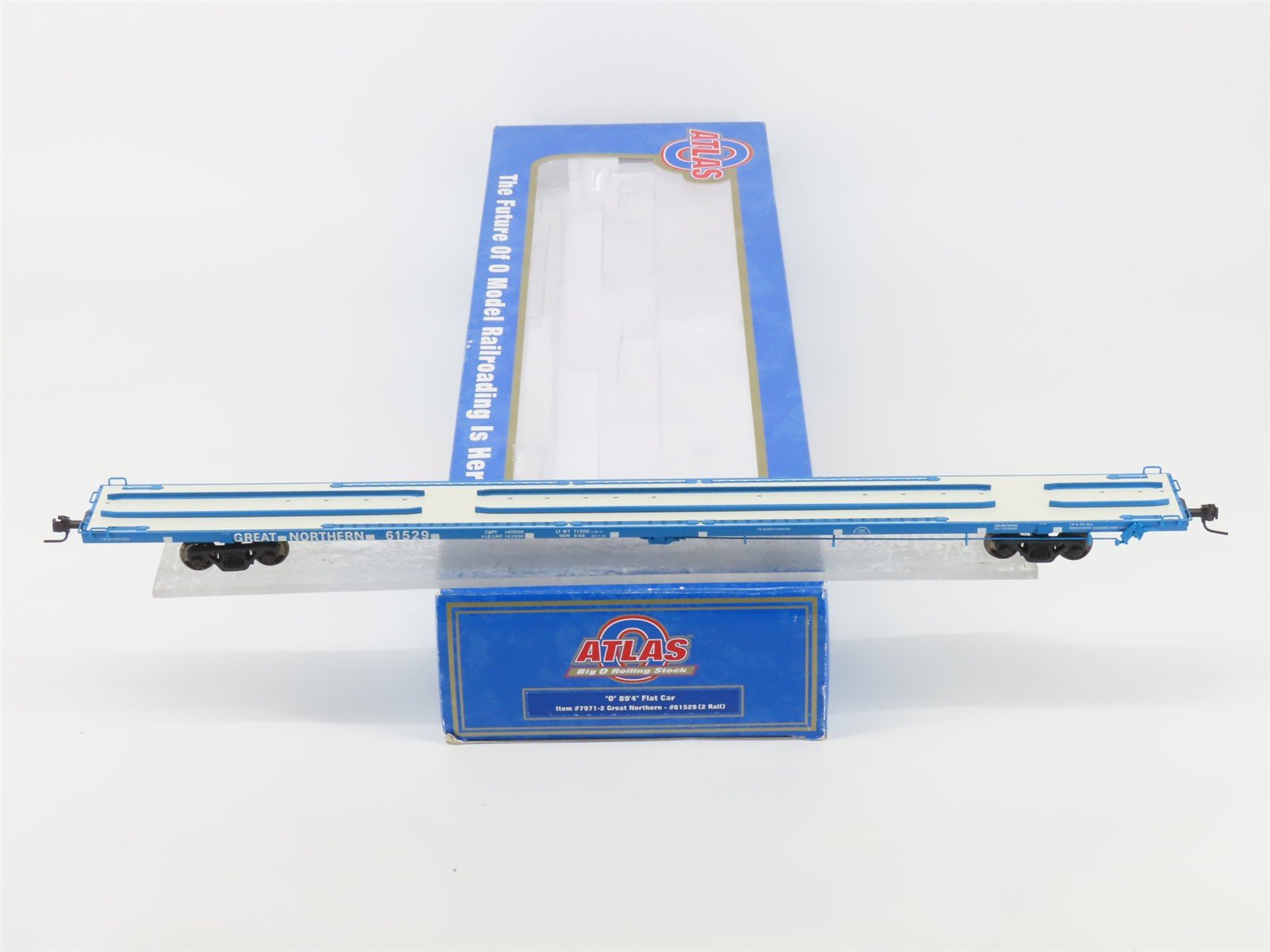 O Scale 2-Rail Atlas 7971-2 GN Great Northern Big Sky Blue 89' Flatcar #61529
