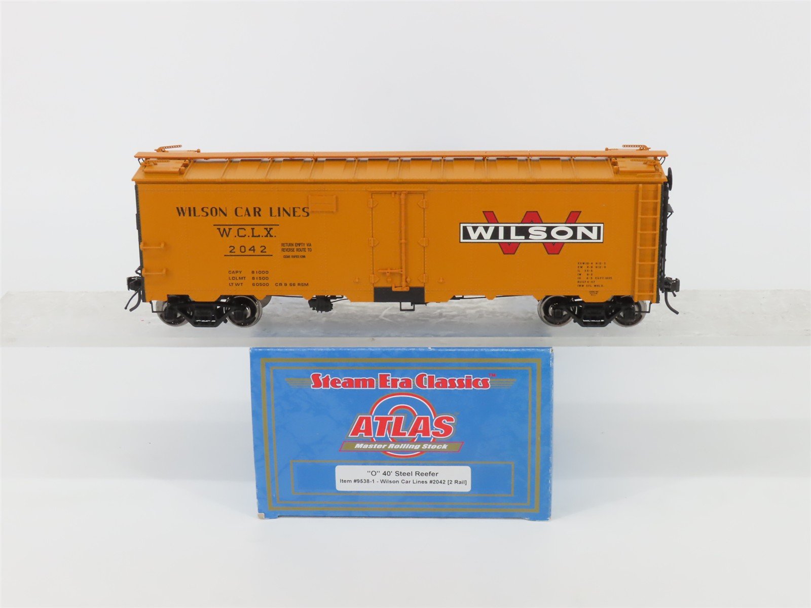 O Scale 2-Rail Atlas 9538-1 WCLX Wilson Car Lines 40' Steel Reefer Car # 2042