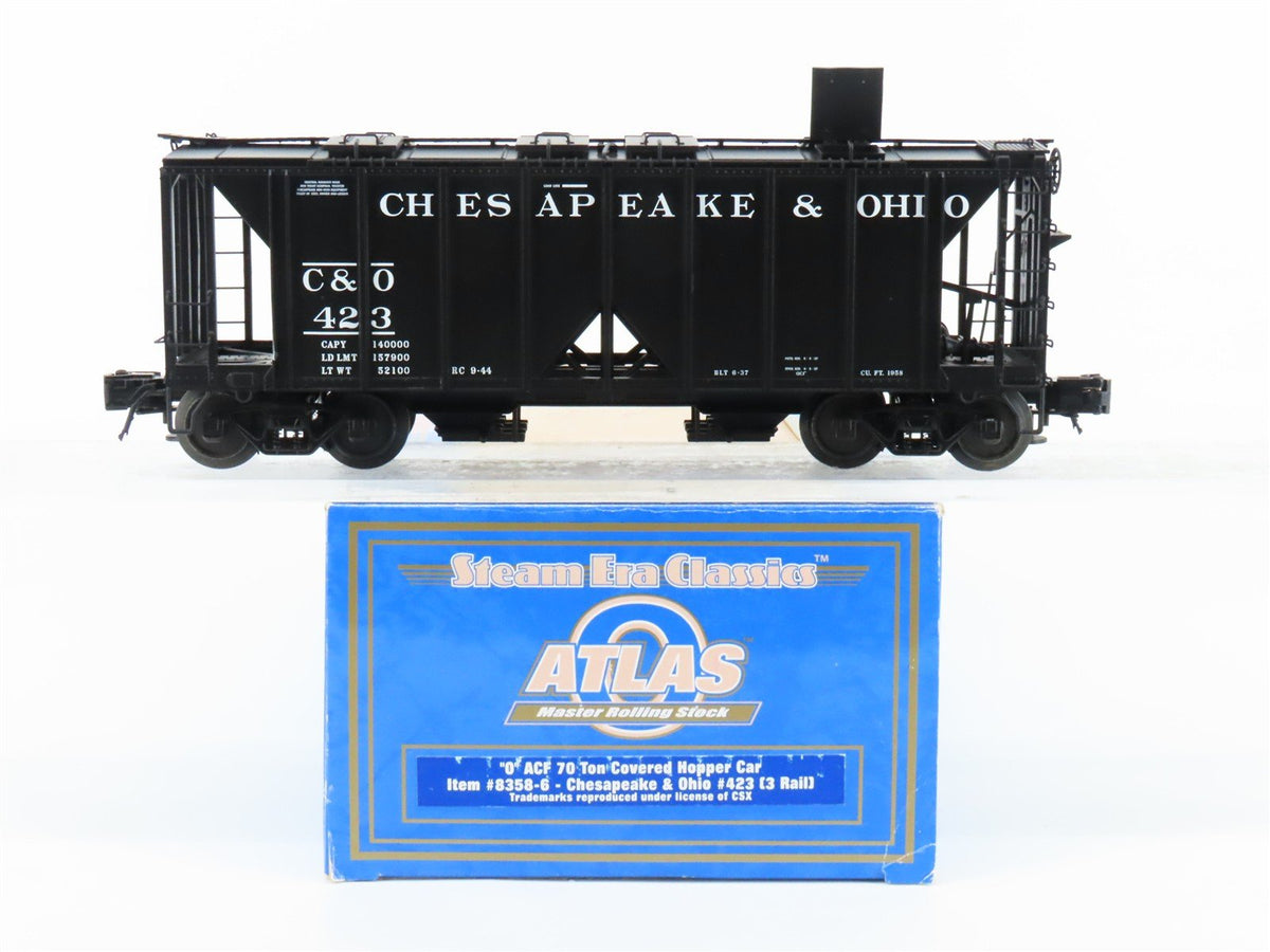 O Gauge 3-Rail Atlas 8358-6 C&amp;O Chesapeake &amp; Ohio ACF 70-Ton 2-Bay Hopper #423
